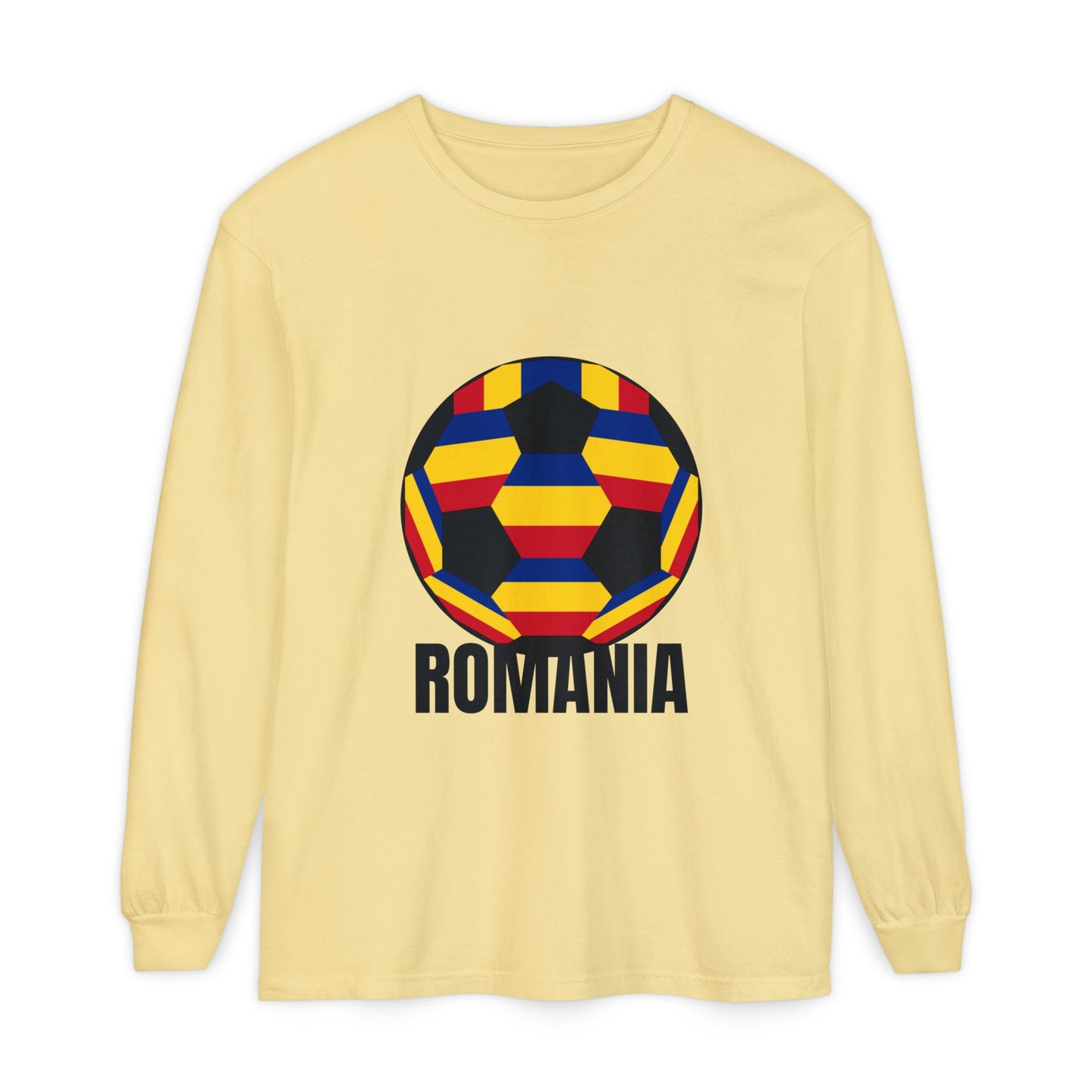Romania Fan Specialty Soccer Ball Design Long Sleeve Tee