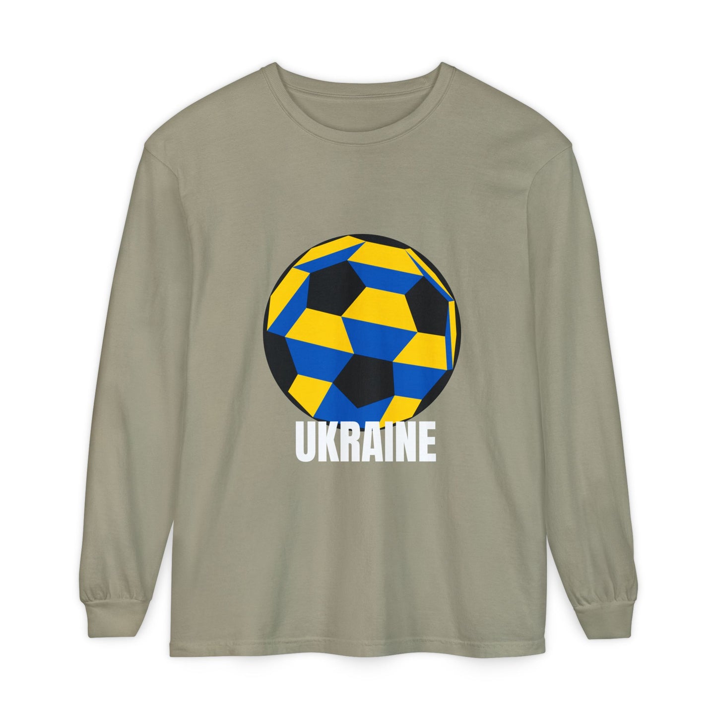 Ukraine Fan Specialty Soccer Ball Design Long Sleeve Tee White Text