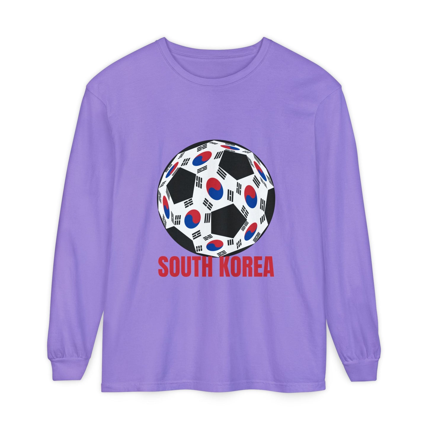South Korea Fan Specialty Soccer Ball Design Long Sleeve Tee Red Text