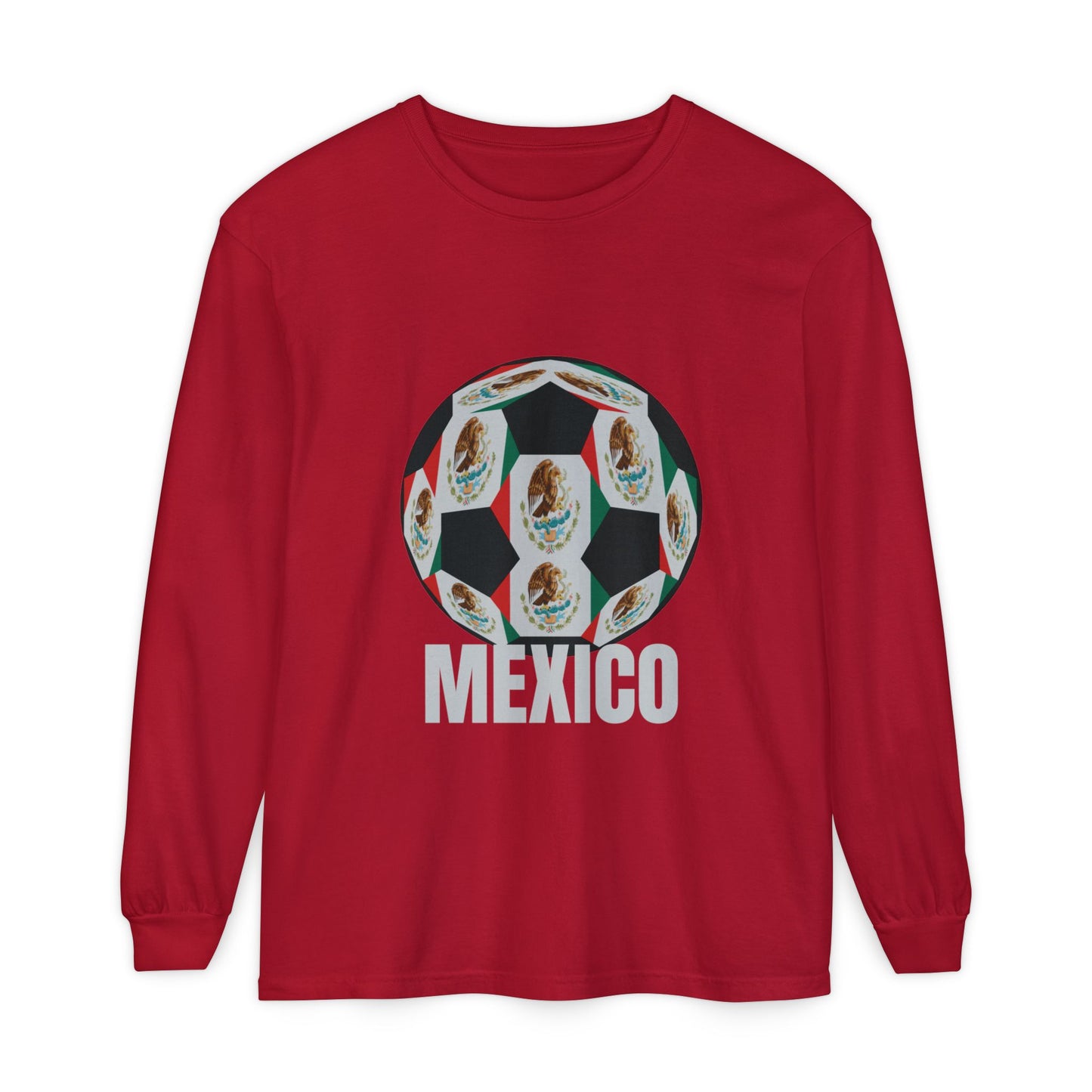 Mexico Fan Specialty Soccer Ball Design Long Sleeve Tee