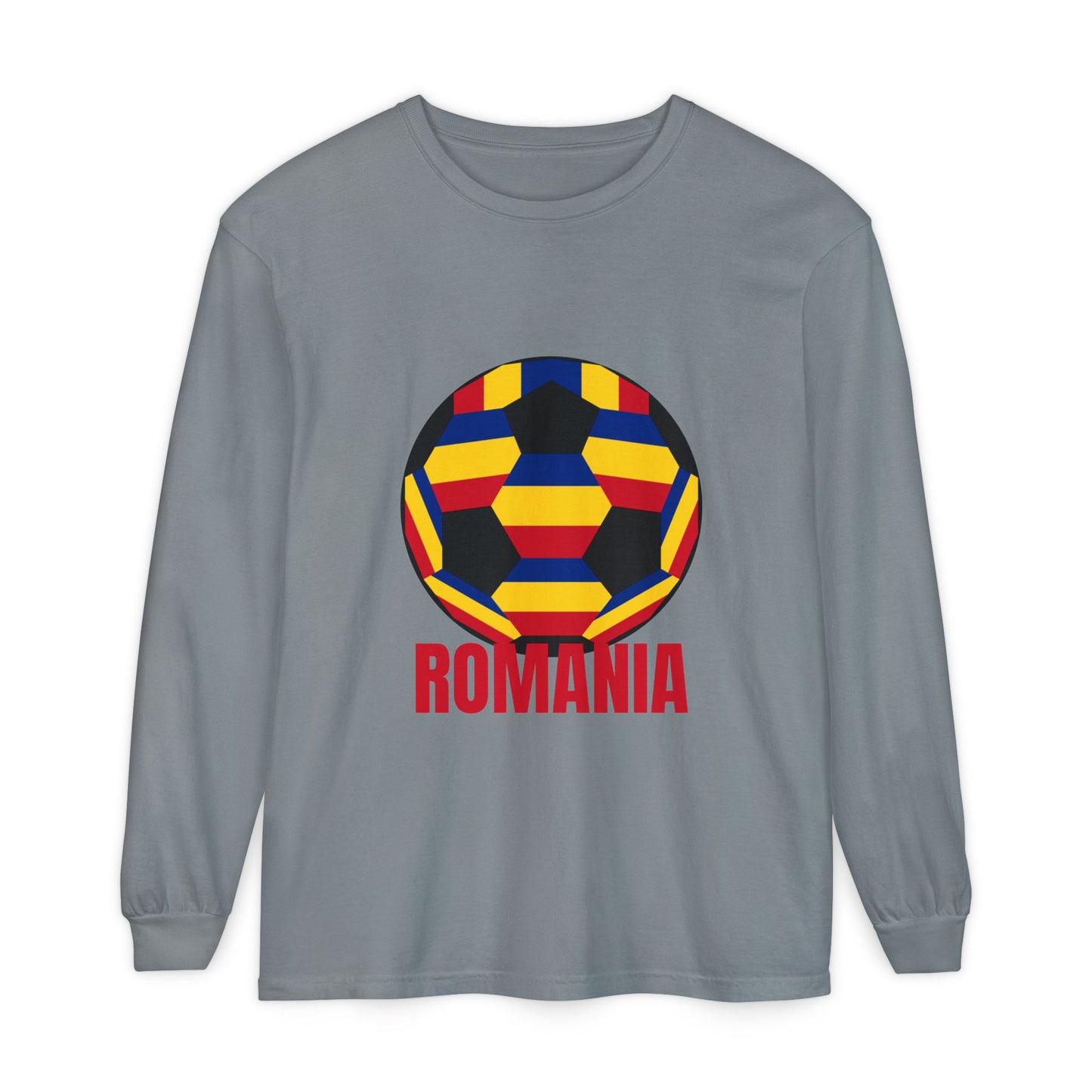 Romania Fan Specialty Soccer Ball Design Long Sleeve Tee