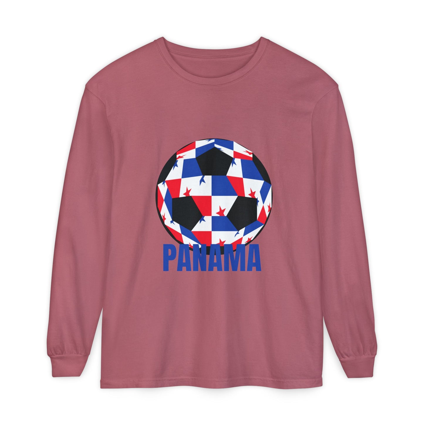 Panama Fan Specialty Soccer Ball Design T Shirt Long Sleeve T-Shirt blue Text