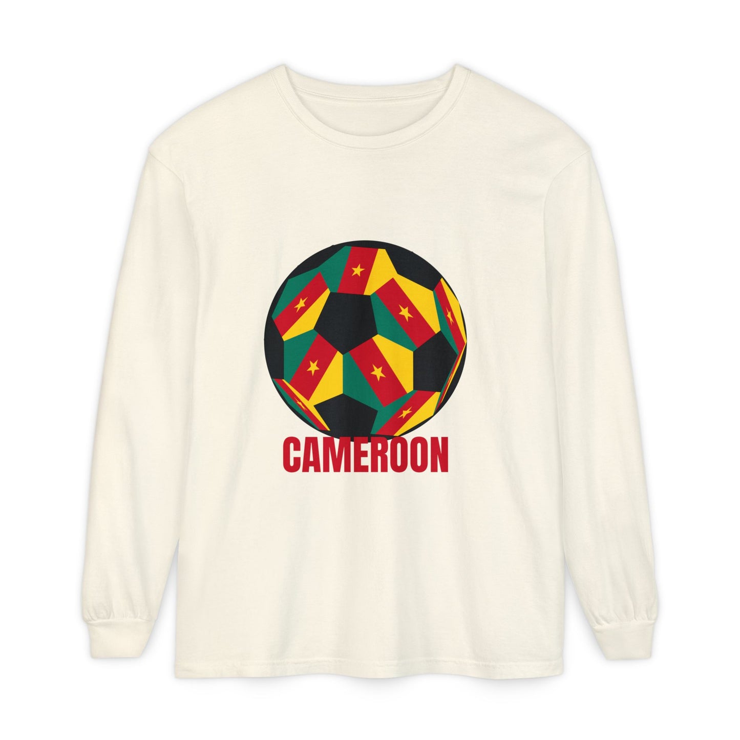 Cameroon Fan Specialty Soccer Ball Design Long Sleeve Tee