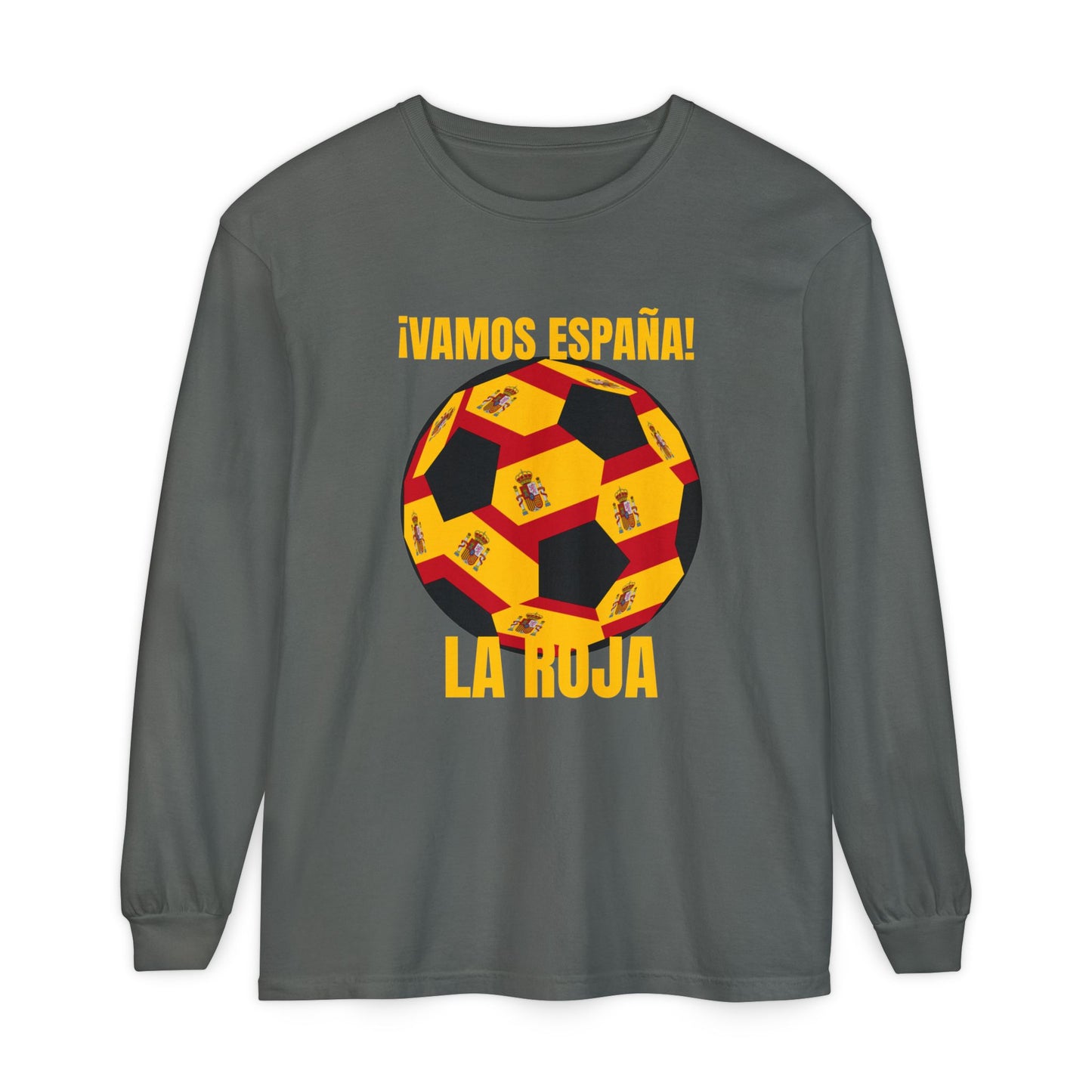 La Roja Soccer Long Sleeve Tee — ¡Vamos España! Gold Text