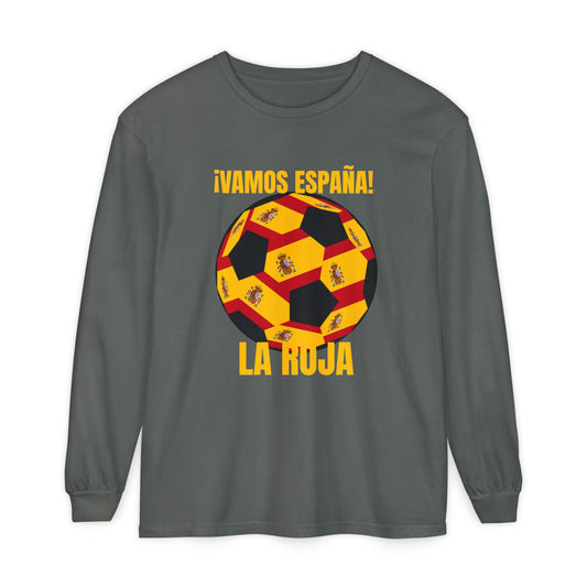 La Roja Soccer Long Sleeve Tee — ¡Vamos España! Gold Text