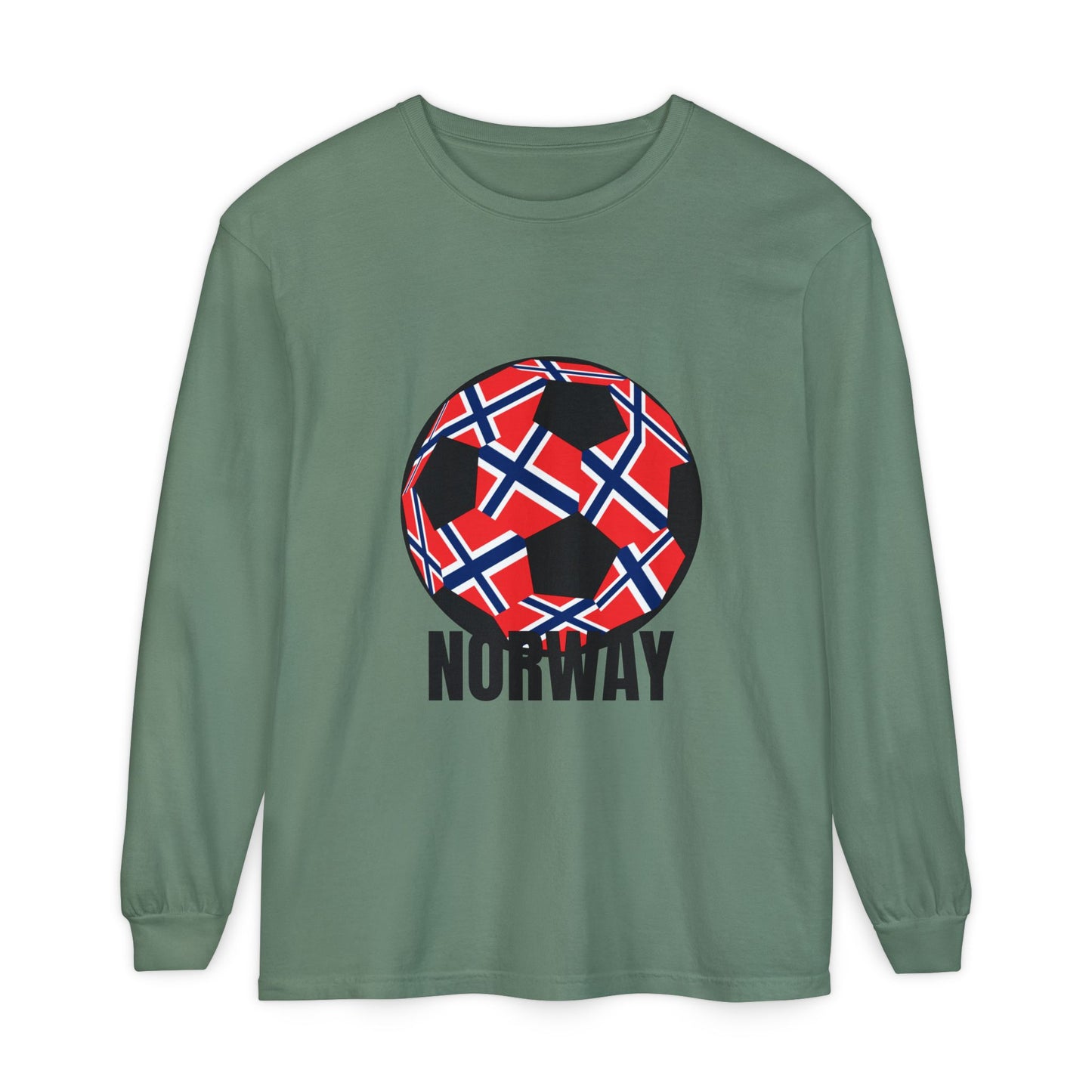 Norway Fan Specialty Soccer Ball Design Long Sleeve T Shirt Black Print