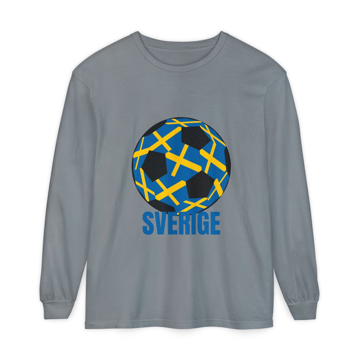Sverige Fan Specialty Soccer Ball Design T Shirt Blue Text