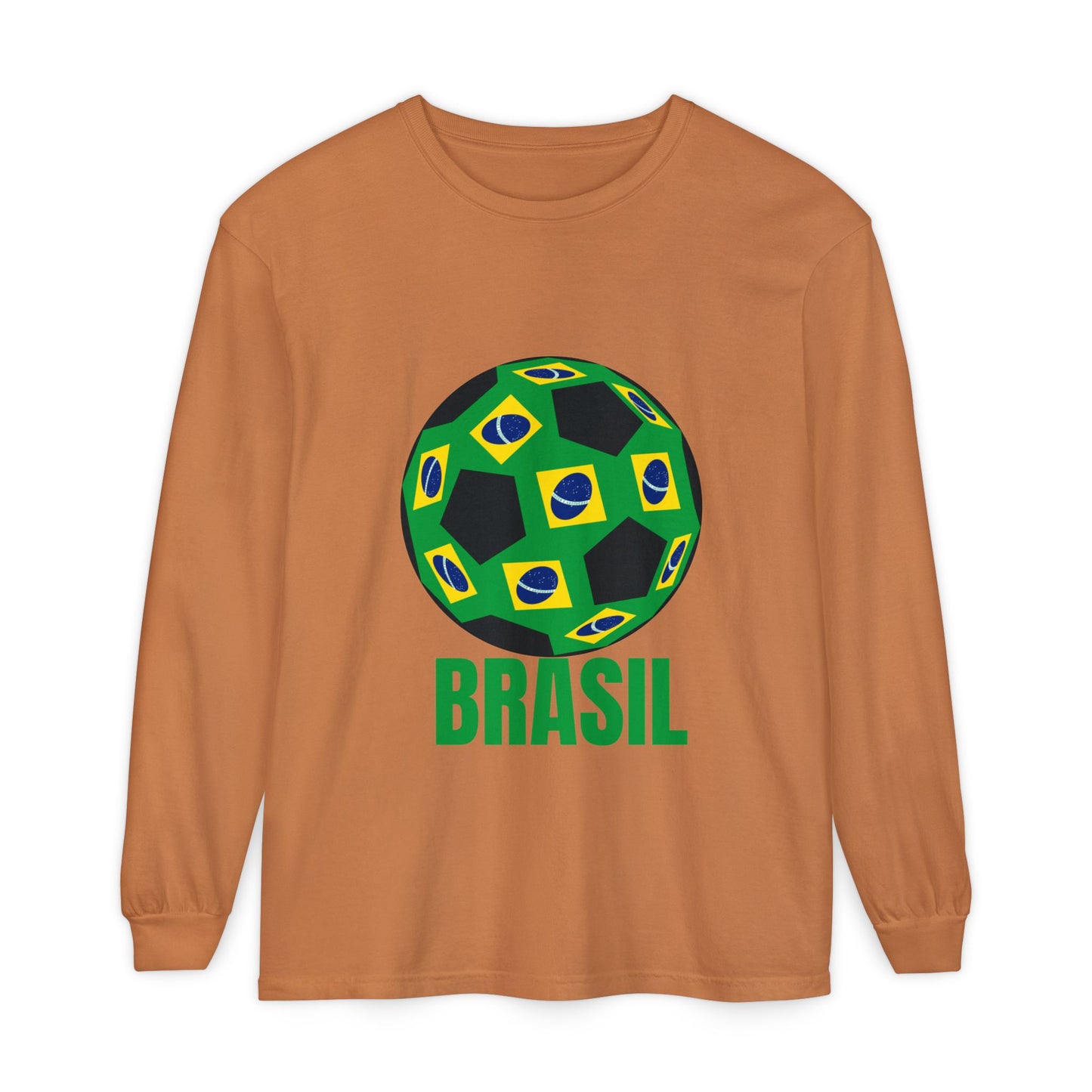 Brasil Fan Specialty Soccer Ball Design Long Sleeve T Shirt
