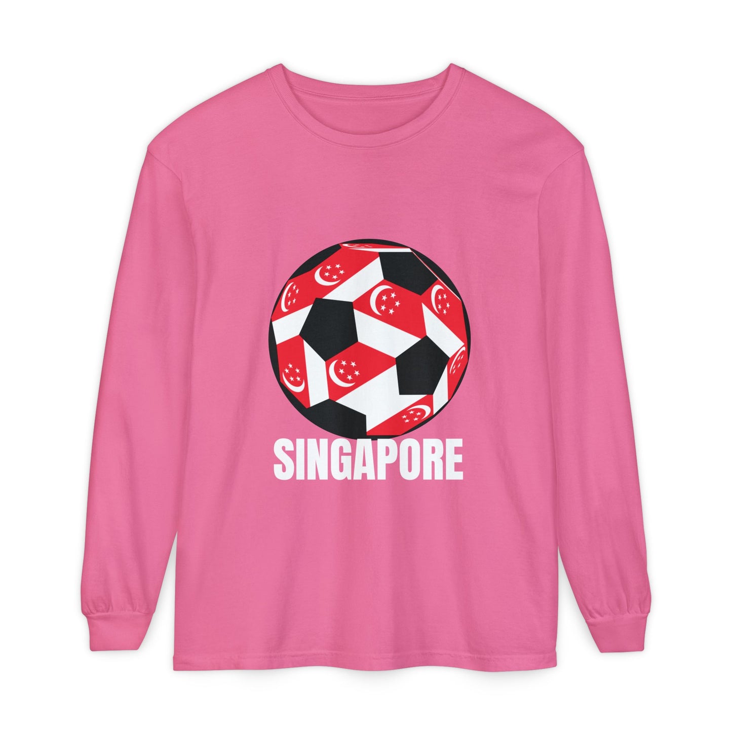 Singapore Fan Specialty Soccer Ball Design T ShirtLong Sleeve Tee White Text