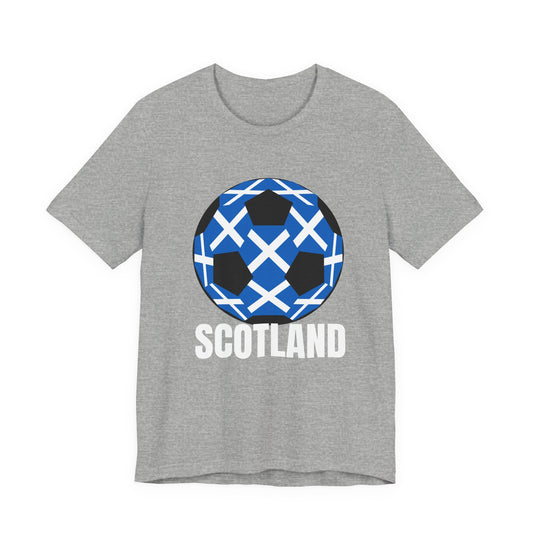 Scotland Fan Specialty Soccer Ball Design T Shirt White Text