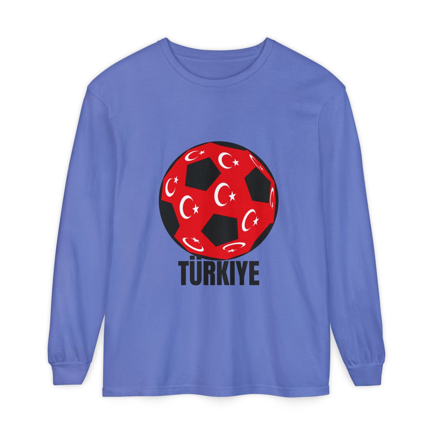 Türkiye Fan Specialty Soccer Ball Design Long Sleeve Tee Black Text