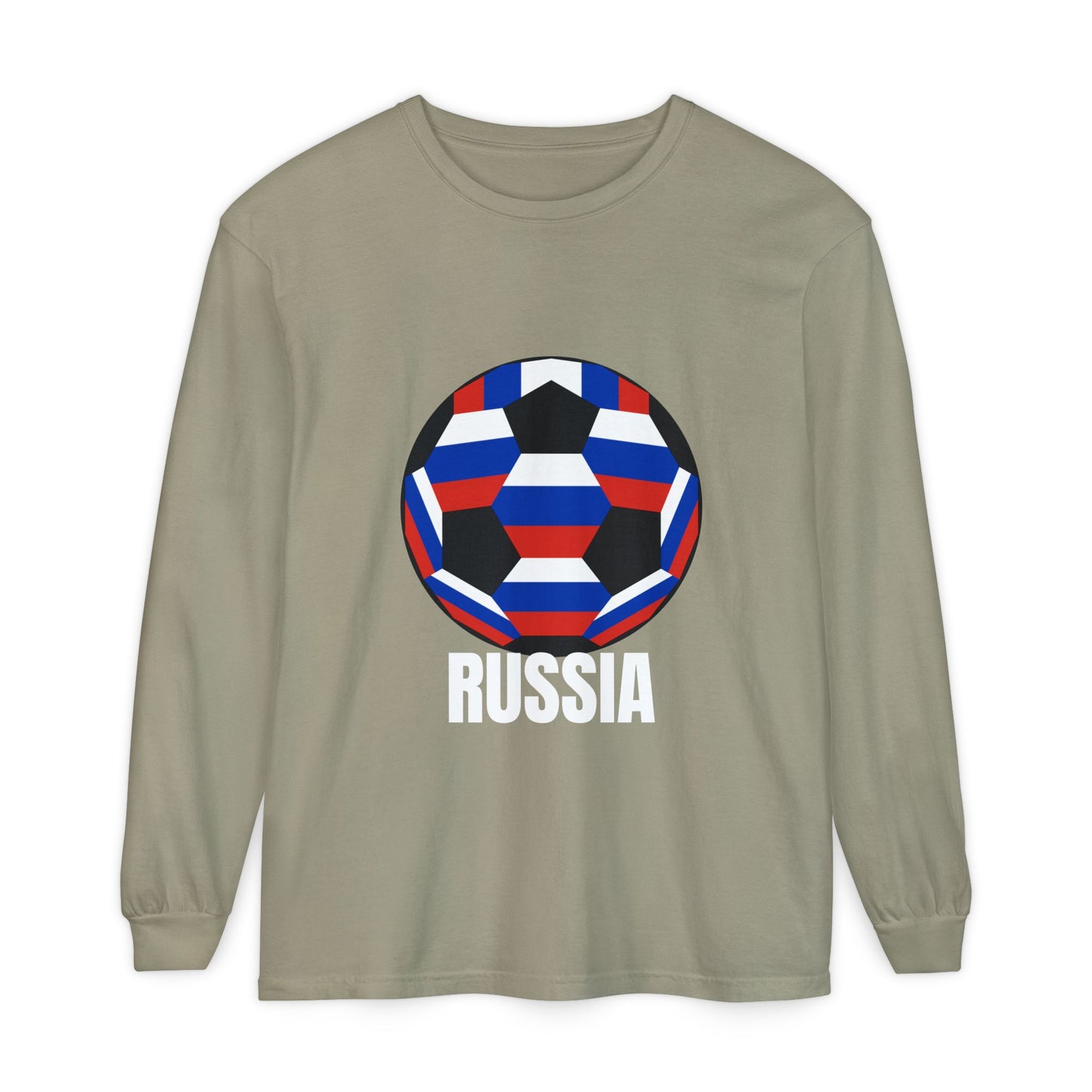 Russia Fan Specialty Soccer Ball Design  Long Sleeve Tee  White Text