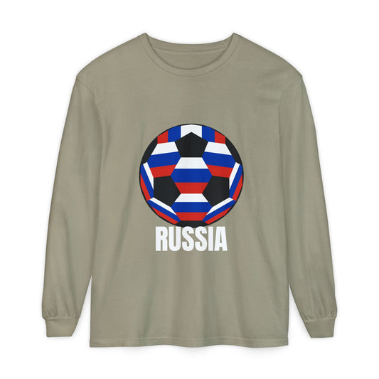 Russia Fan Specialty Soccer Ball Design  Long Sleeve Tee  White Text