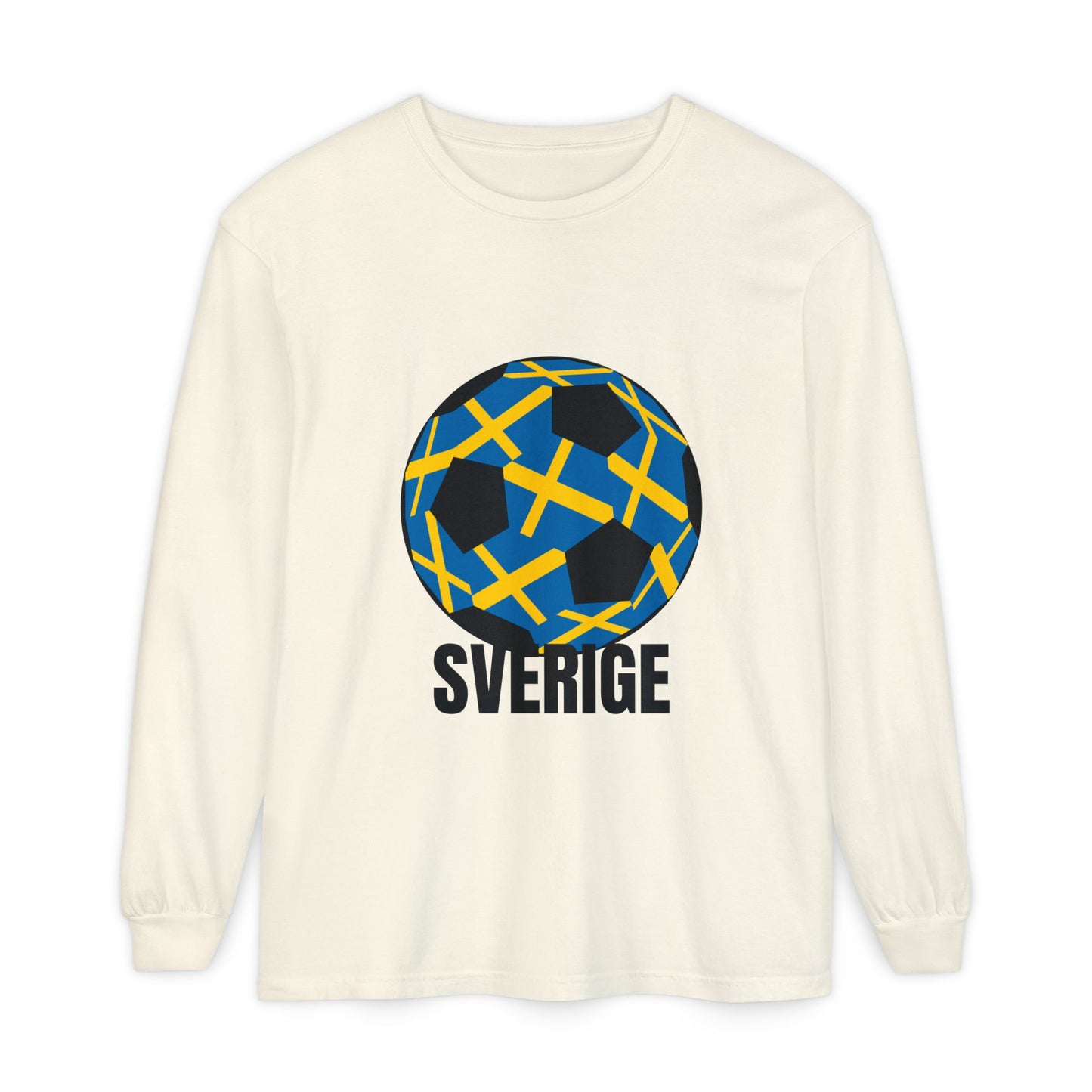 Sverige Fan Specialty Soccer Ball Design  Long Sleeve T‑Shirt Black Text