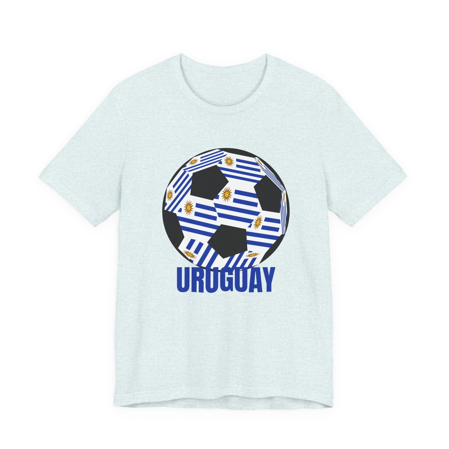 Uruguay Fan Specialty Soccer Ball Design T Shirt Blue Text