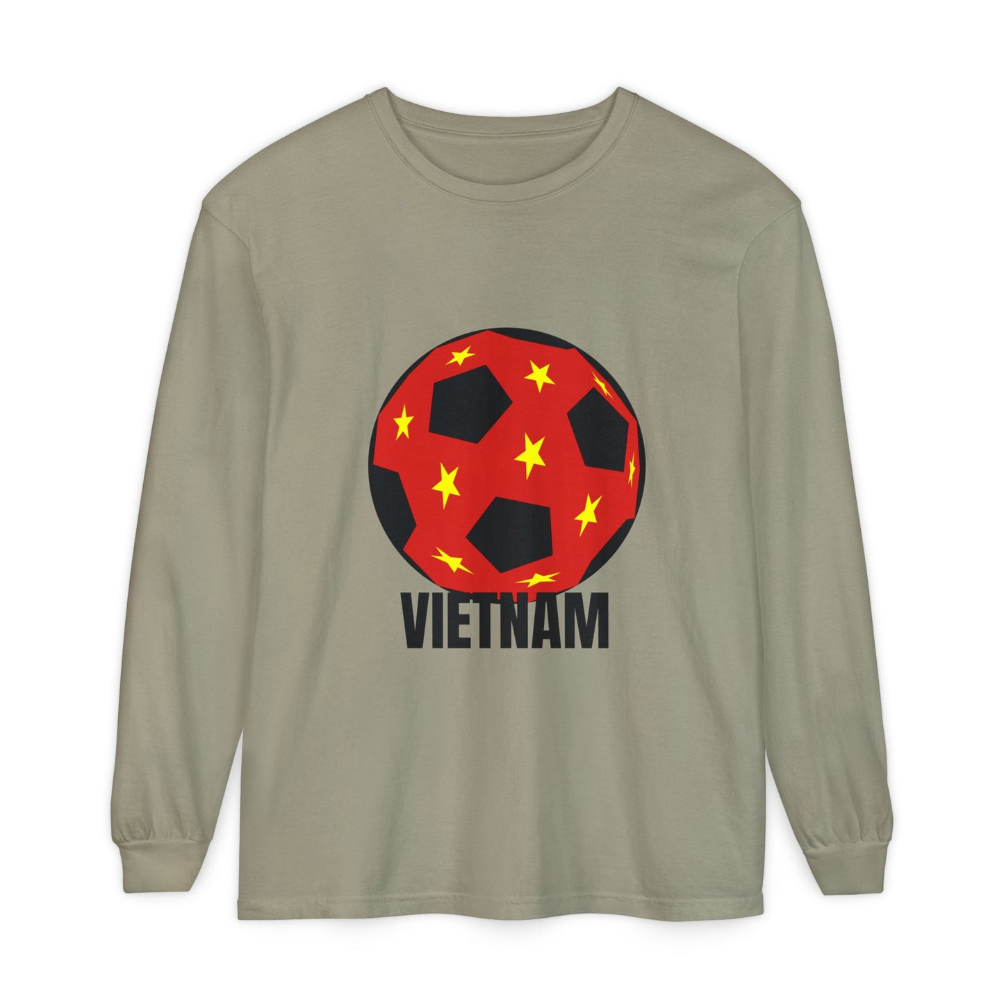 Vietnam Fan Specialty Soccer Ball Design Long Sleeve Shirt  Black Text