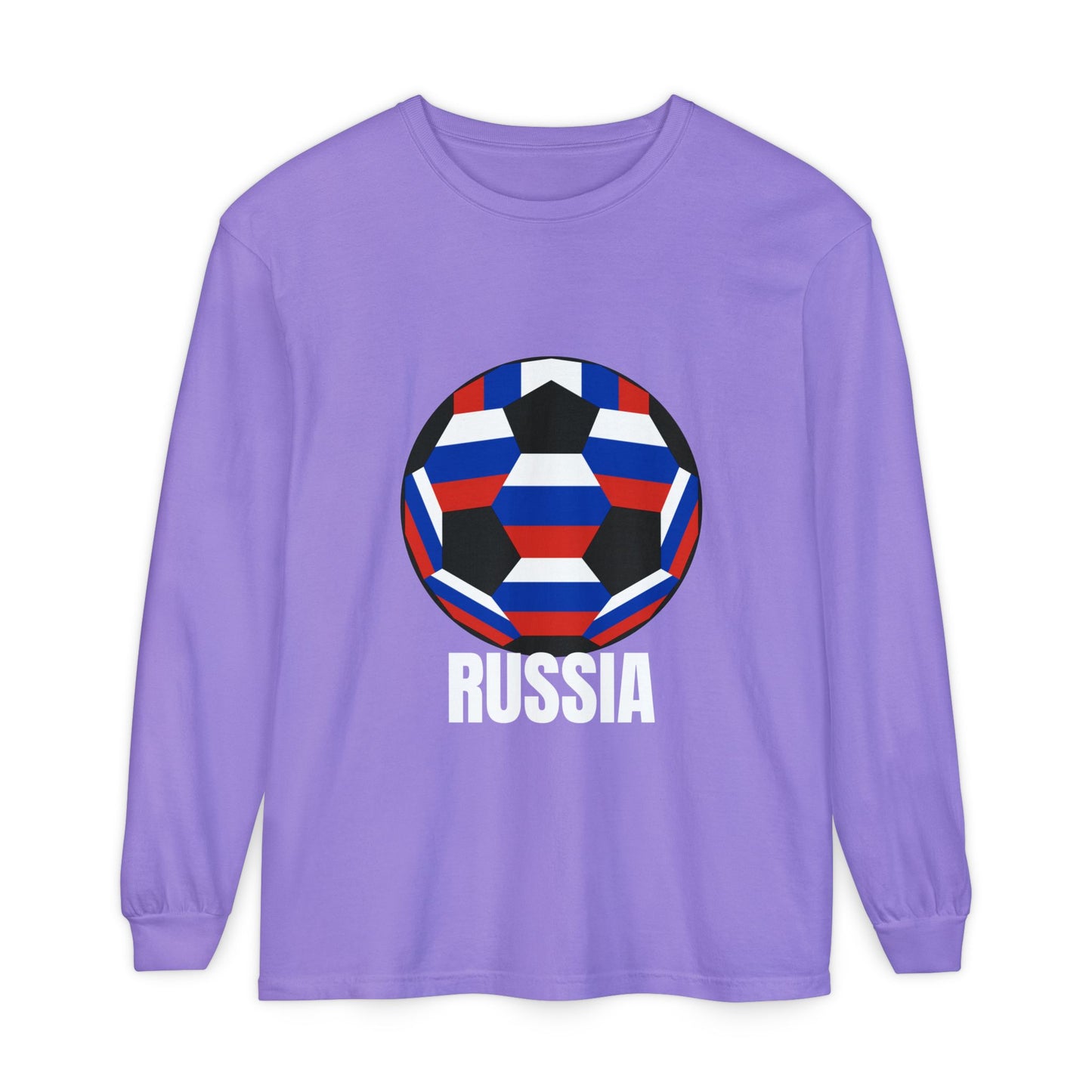 Russia Fan Specialty Soccer Ball Design  Long Sleeve Tee  White Text