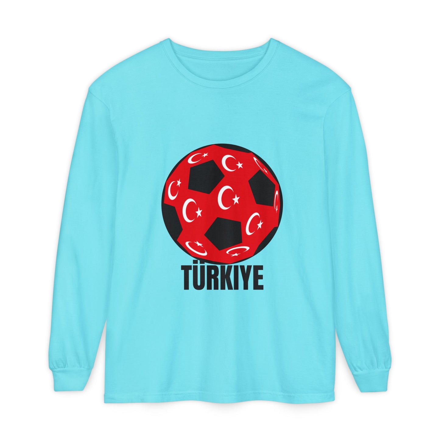 Türkiye Fan Specialty Soccer Ball Design Long Sleeve T Shirt Black Text