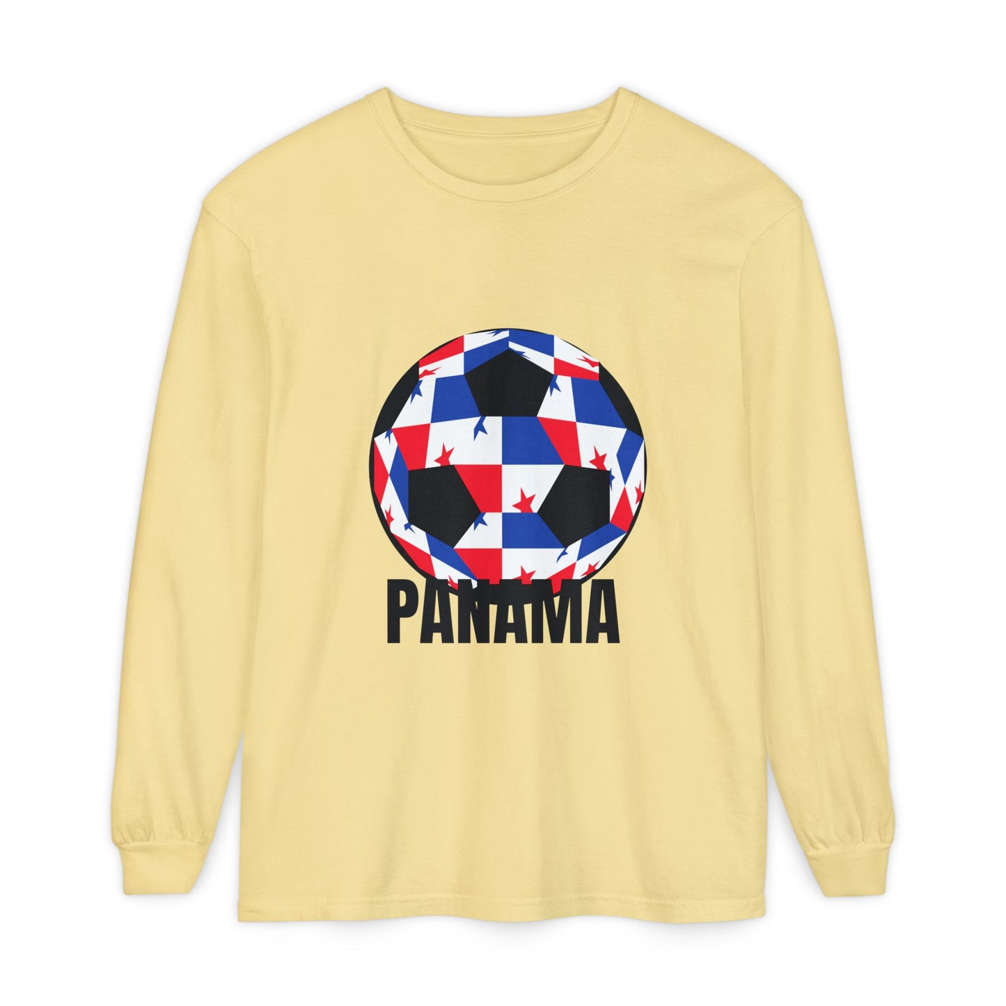 Panama Fan Specialty Soccer Ball Design T Shirt Long Sleeve Tee Black Text