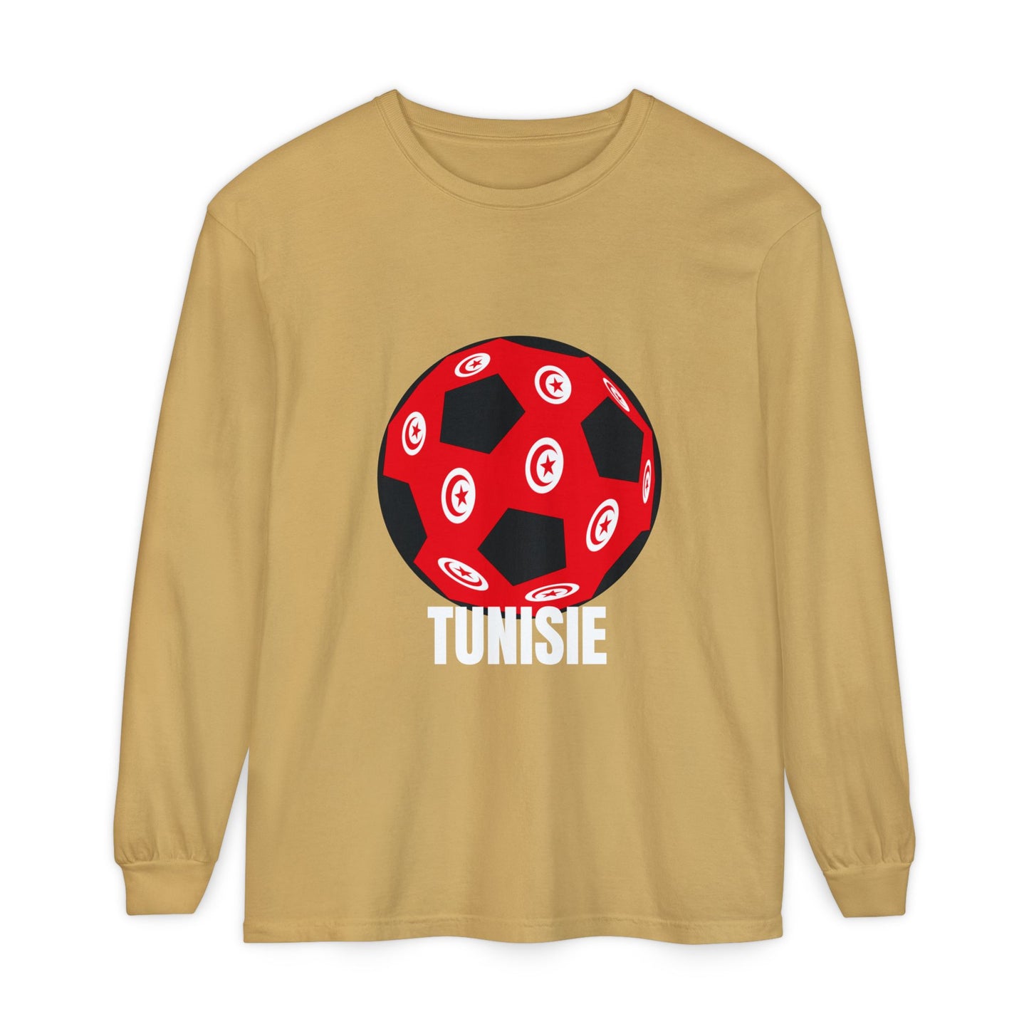 Tunisie Fan Specialty Soccer Ball Design Long Sleeve Tee White Text