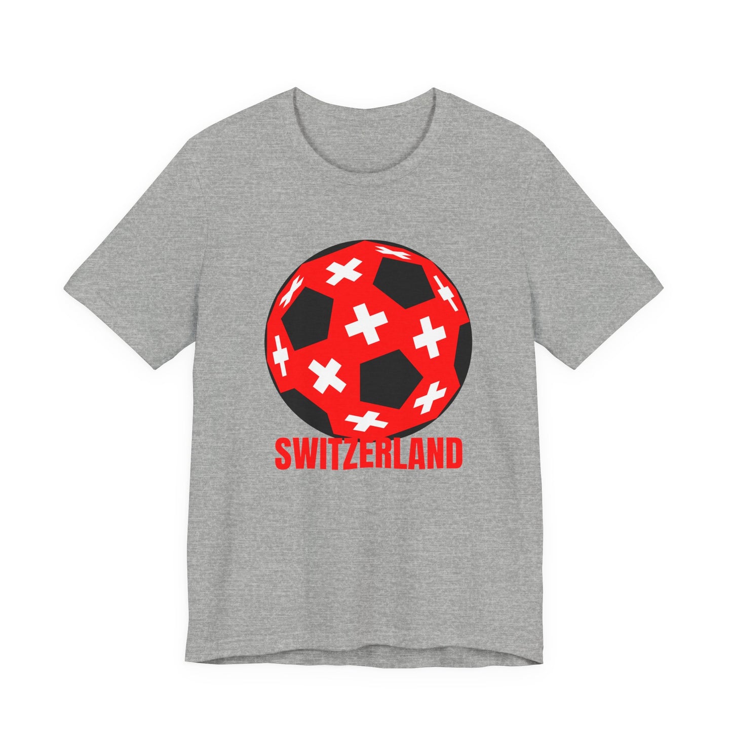 Switzerland Fan Specialty Soccer Ball Design T Shirt Red Text