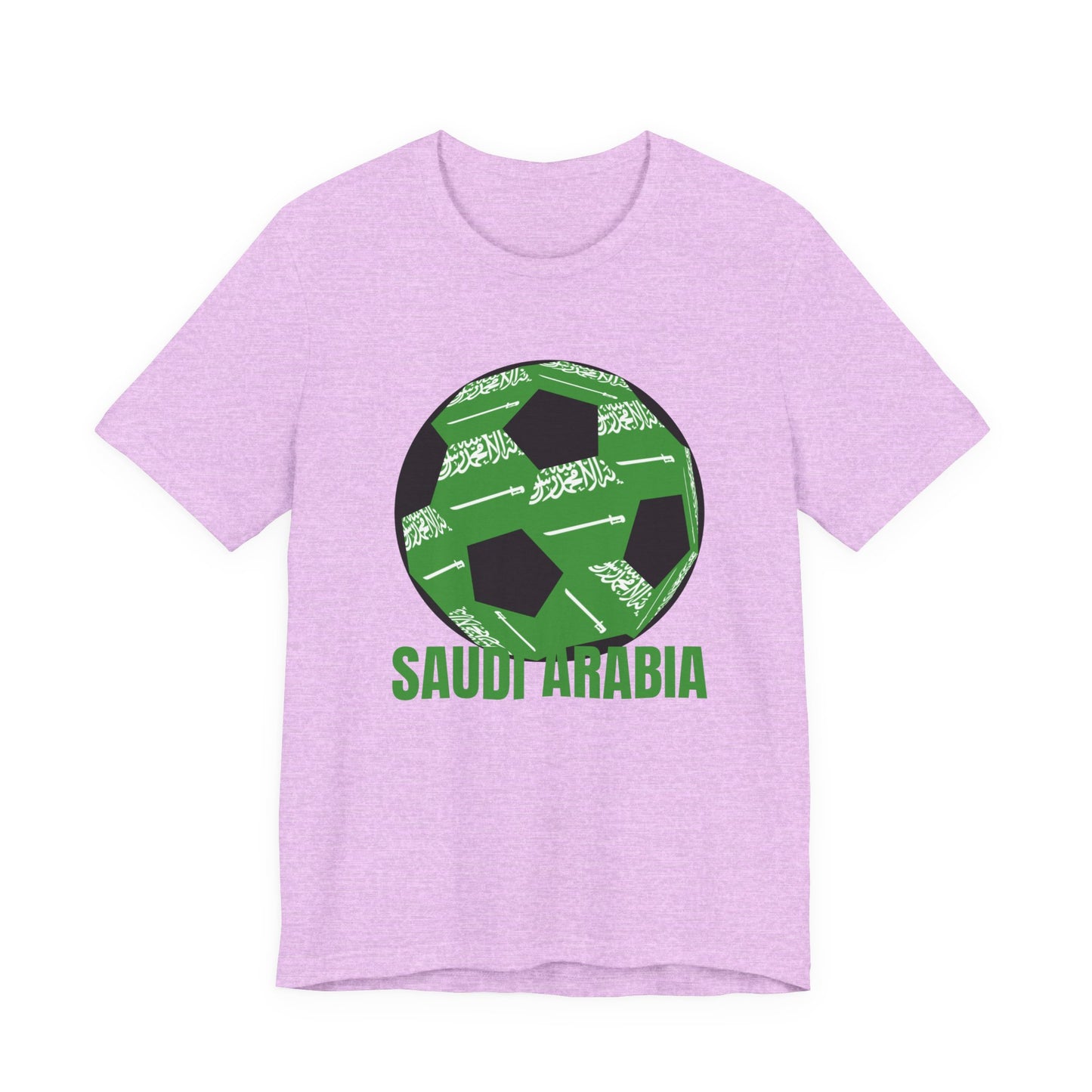 Saudi Arabia Fan Specialty Soccer Ball Design T Shirt — Green Text