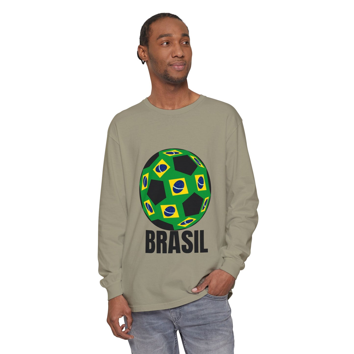 Brasil Fan Specialty Soccer Ball Design Long Sleeve T Shirt