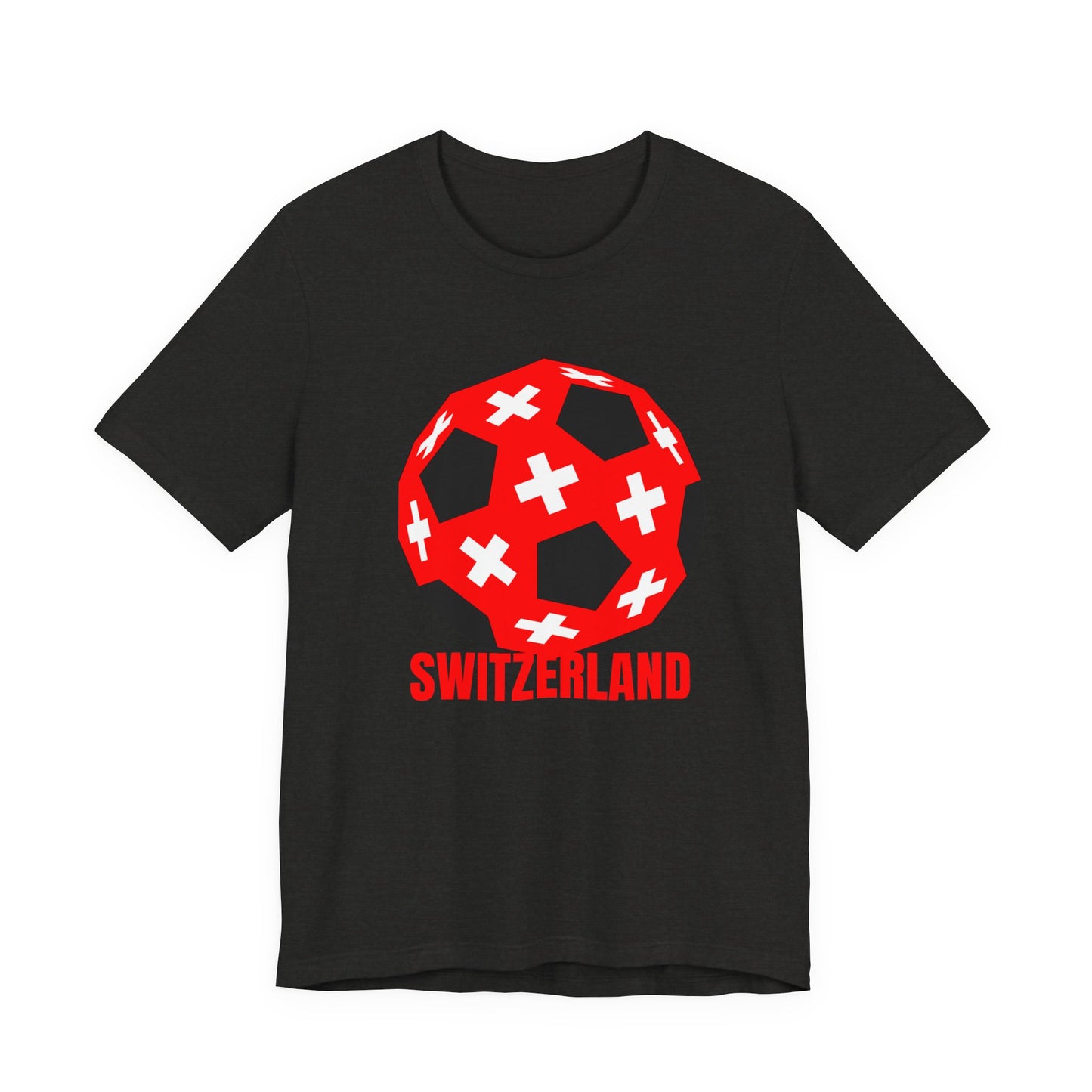 Switzerland Fan Specialty Soccer Ball Design T Shirt Red Text