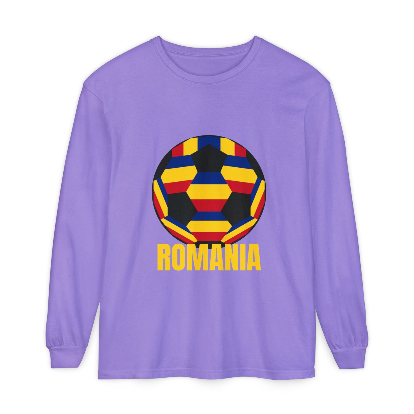 Romania Fan Specialty Soccer Ball Design Long Sleeve Tee