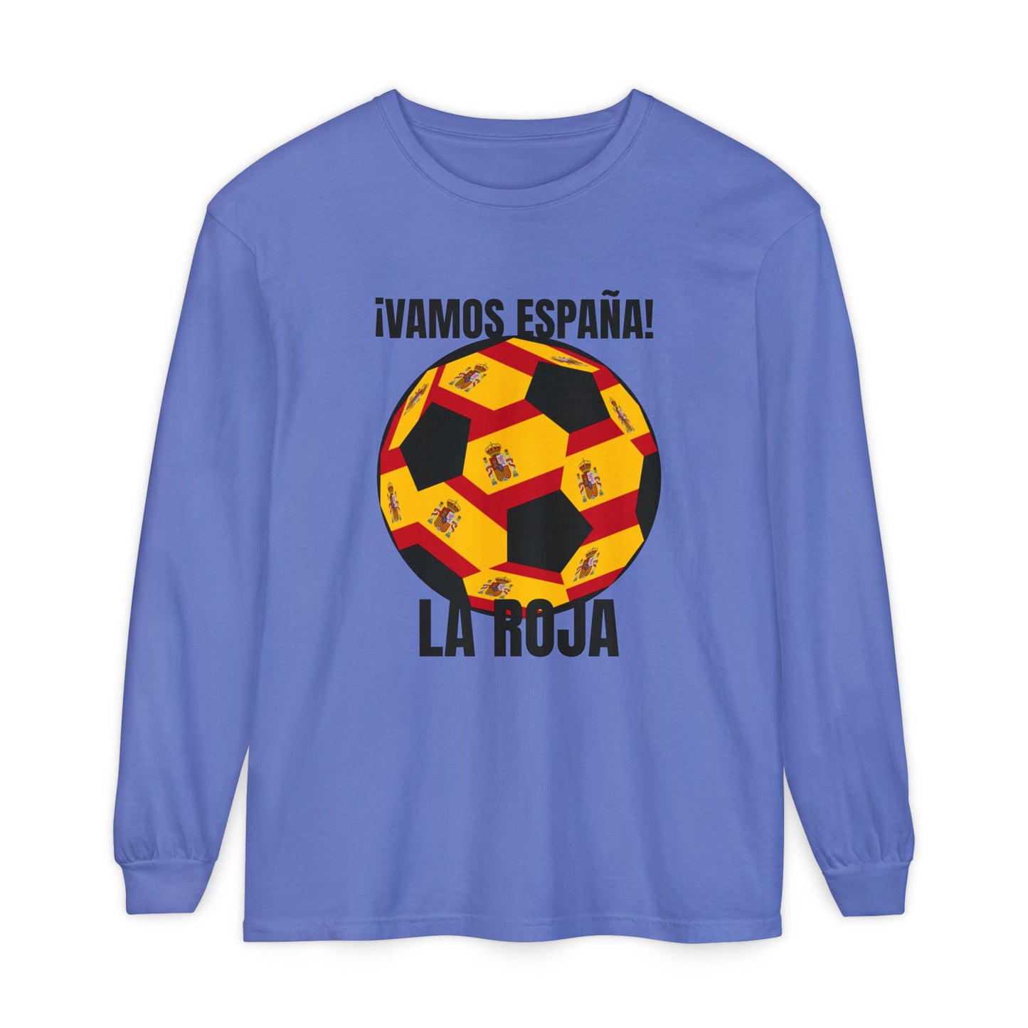 La Roja Soccer Long Sleeve Tee - ¡Vamos España! Stadium Fan Shirt Black Text