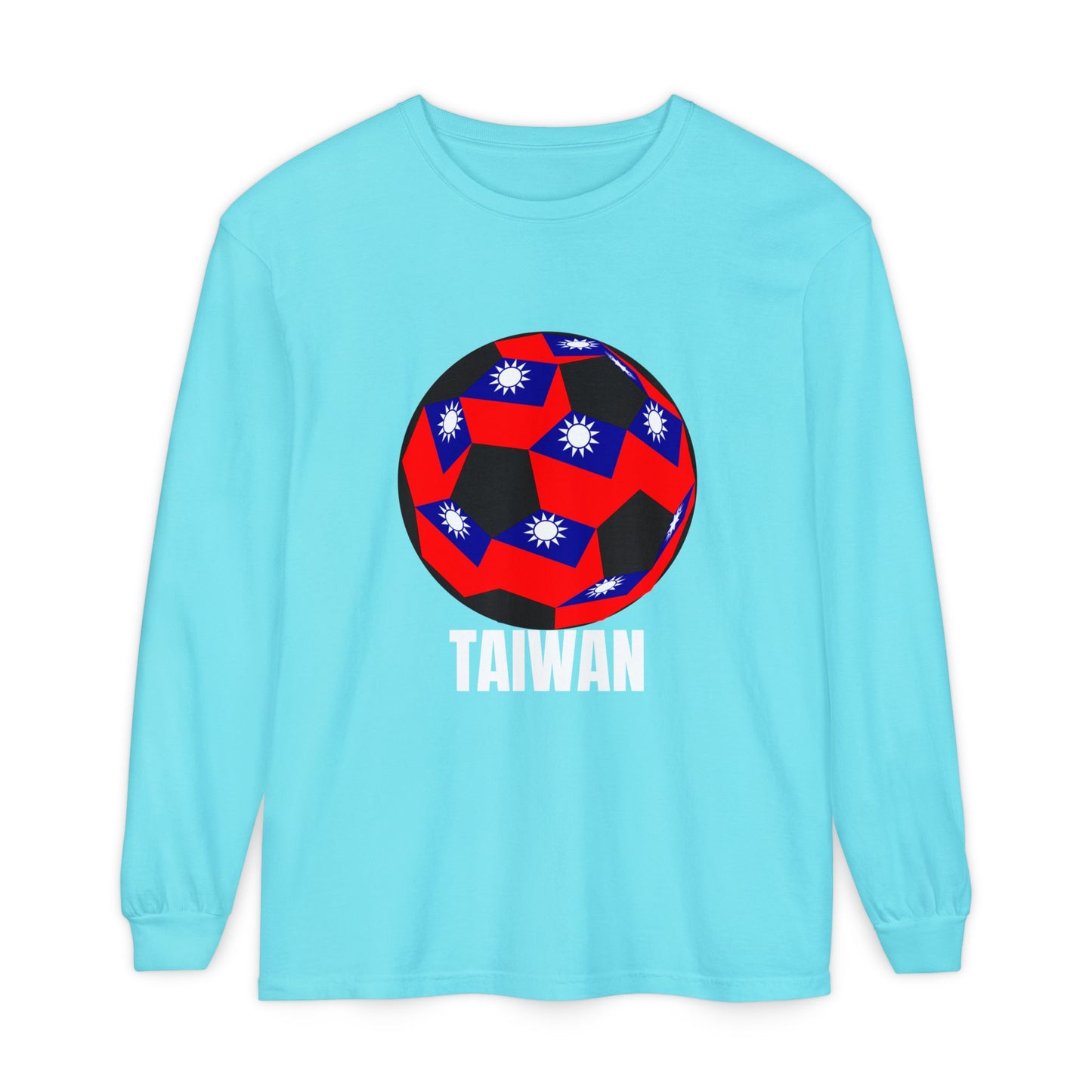 Taiwan Fan Specialty Soccer Ball Design T Shirt Long Sleeve White Text
