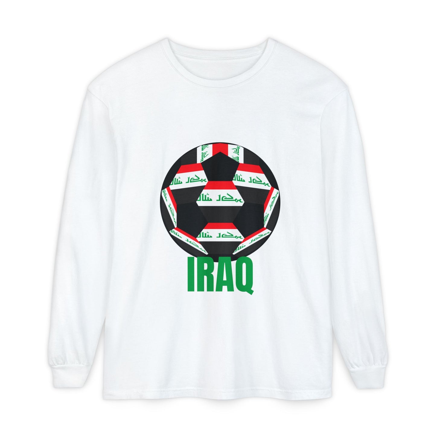 Iraq Fan Specialty Soccer Ball Design Long Sleeve Tee