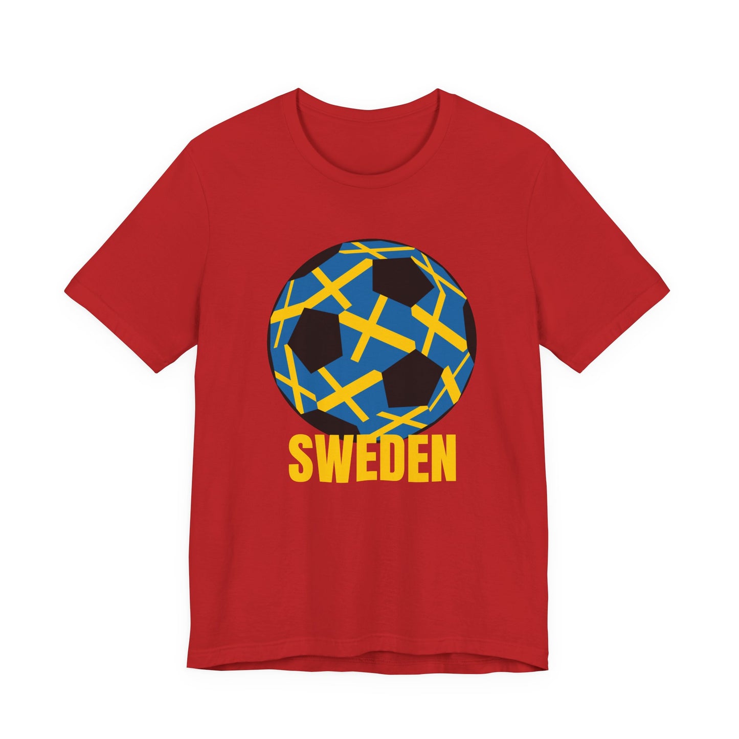 Sweden Fan Specialty Soccer Ball Design T Shirt Gold Text