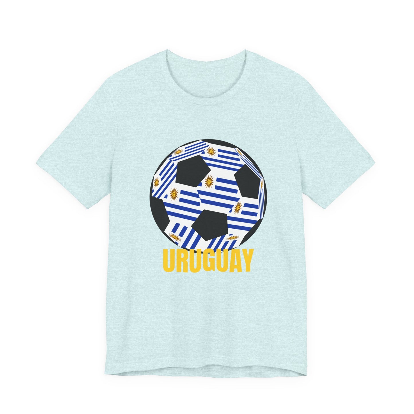 Uruguay Fan Specialty Soccer Ball Design T Shirt Gold Text