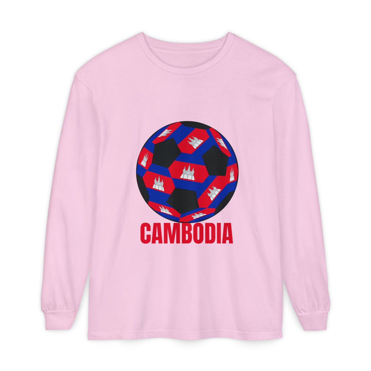 Cambodia Fan Specialty Soccer Ball Design Long Sleeve T‑Shirt