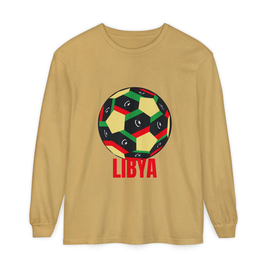 Libya Fan Specialty Soccer Ball Design T Shirt Long Sleeve Tee