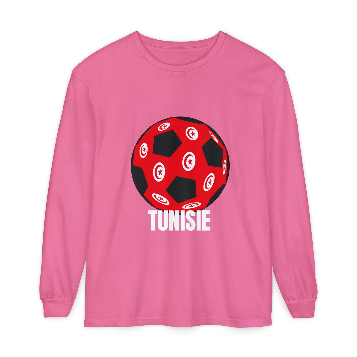 Tunisie Fan Specialty Soccer Ball Design Long Sleeve Tee White Text