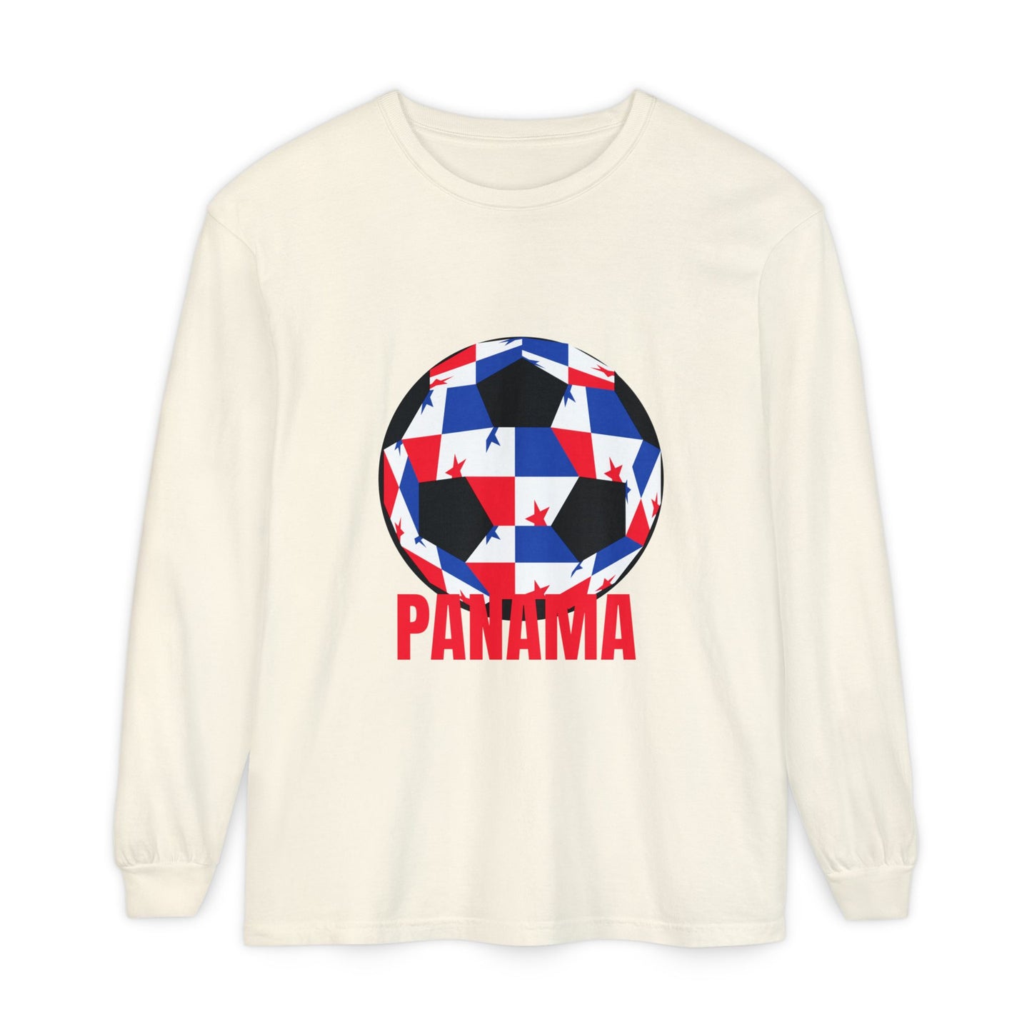 Panama Fan Specialty Soccer Ball Design T ShirtLong Sleeve Tee Red Text