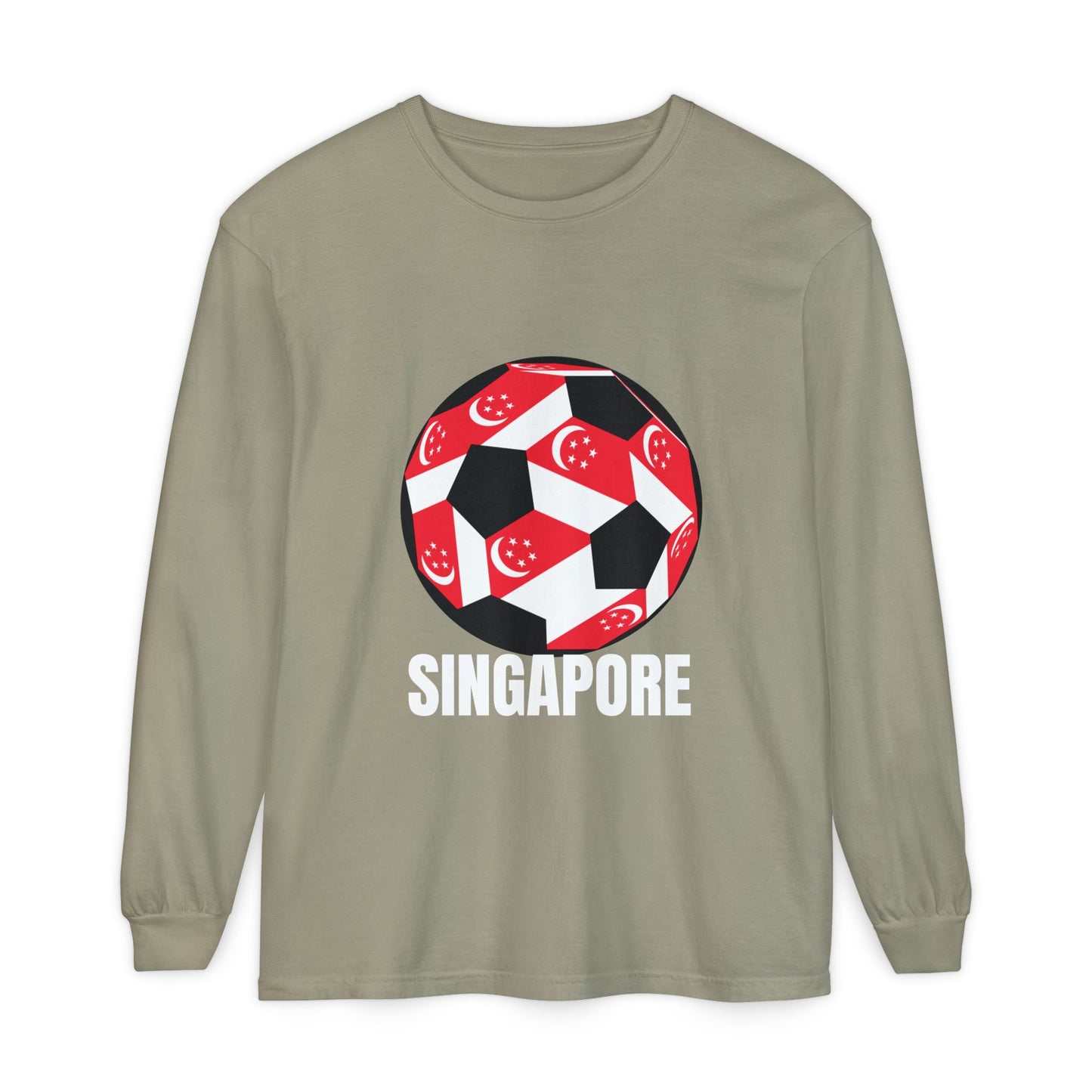 Singapore Fan Specialty Soccer Ball Design T ShirtLong Sleeve Tee White Text
