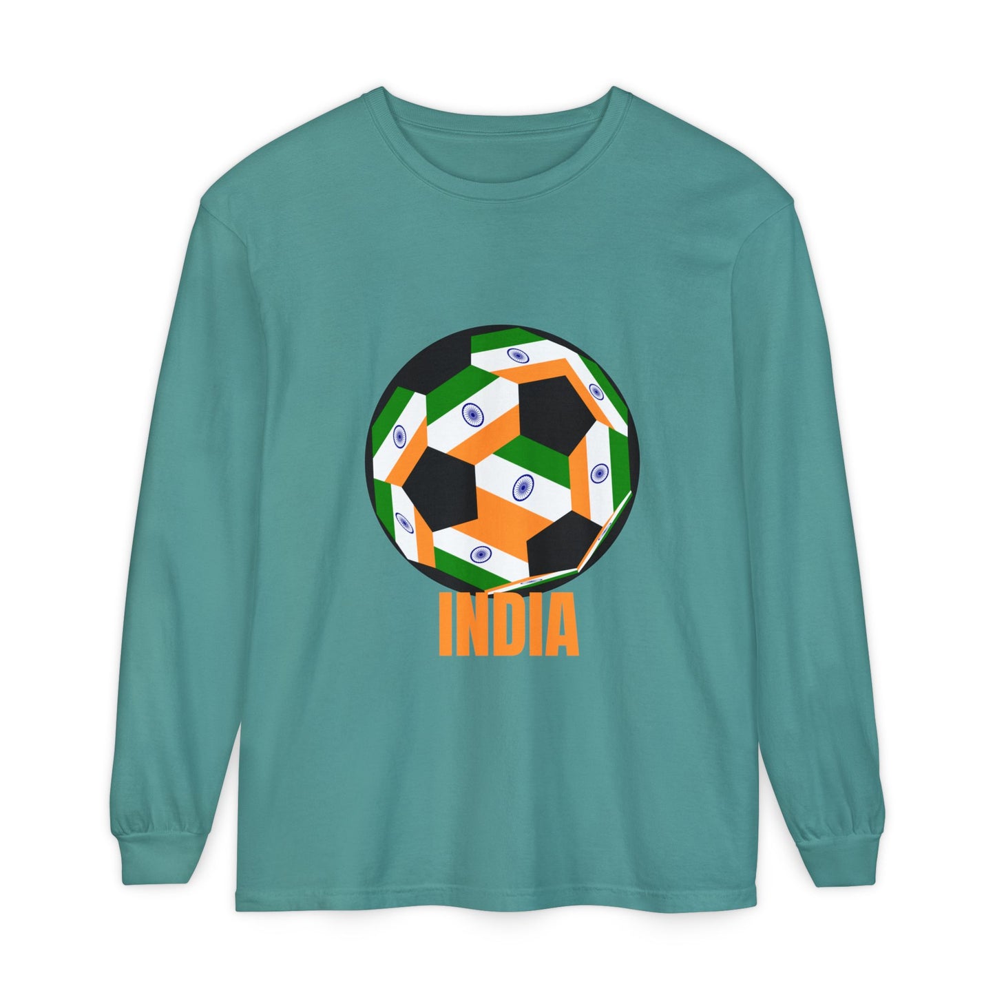 India Fan Specialty Soccer Ball Design Long Sleeve T-Shirt
