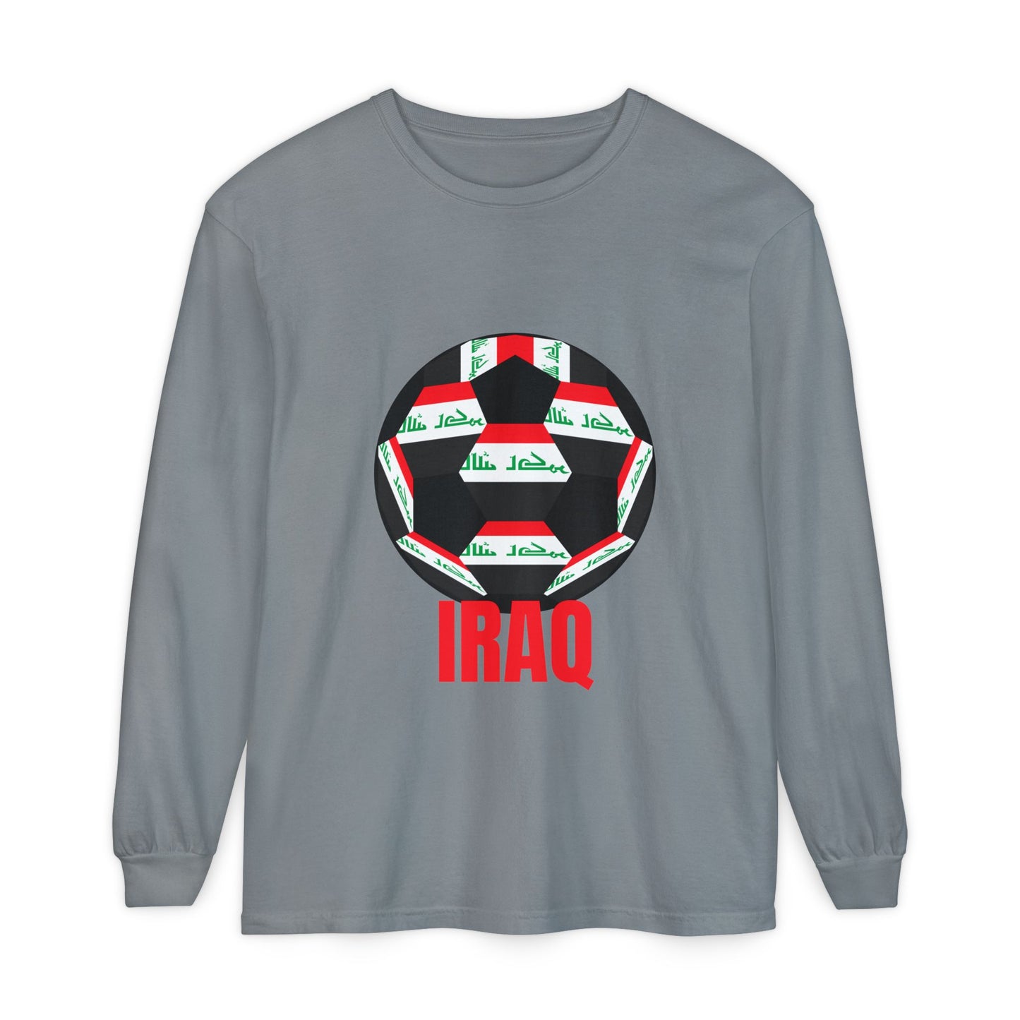 Iraq Fan Specialty Soccer Ball Design T Shirt Long Sleeve Tee