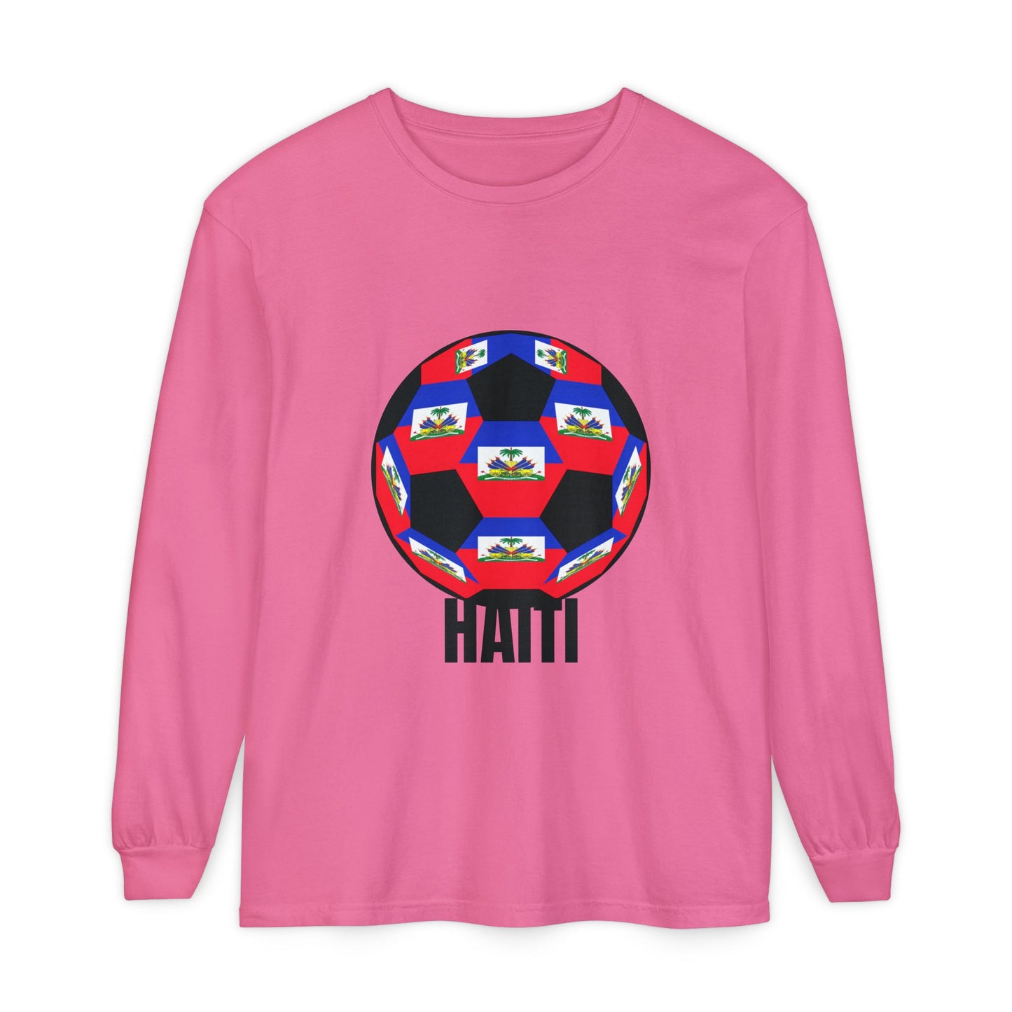 Haiti Fan Specialty Soccer Ball Design Long Sleeve Tee