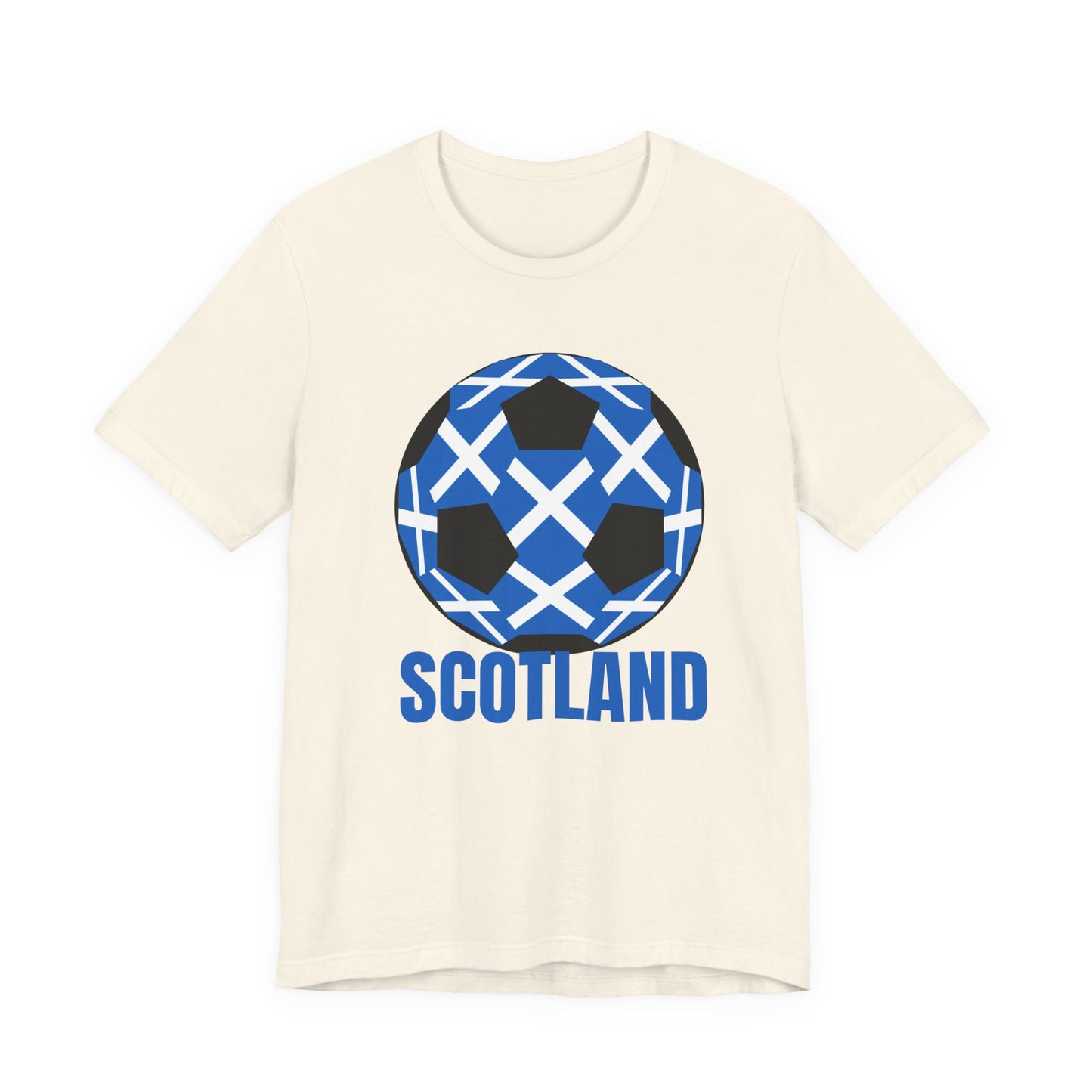 Scotland Fan Specialty Soccer Ball Design T Shirt Blue Text