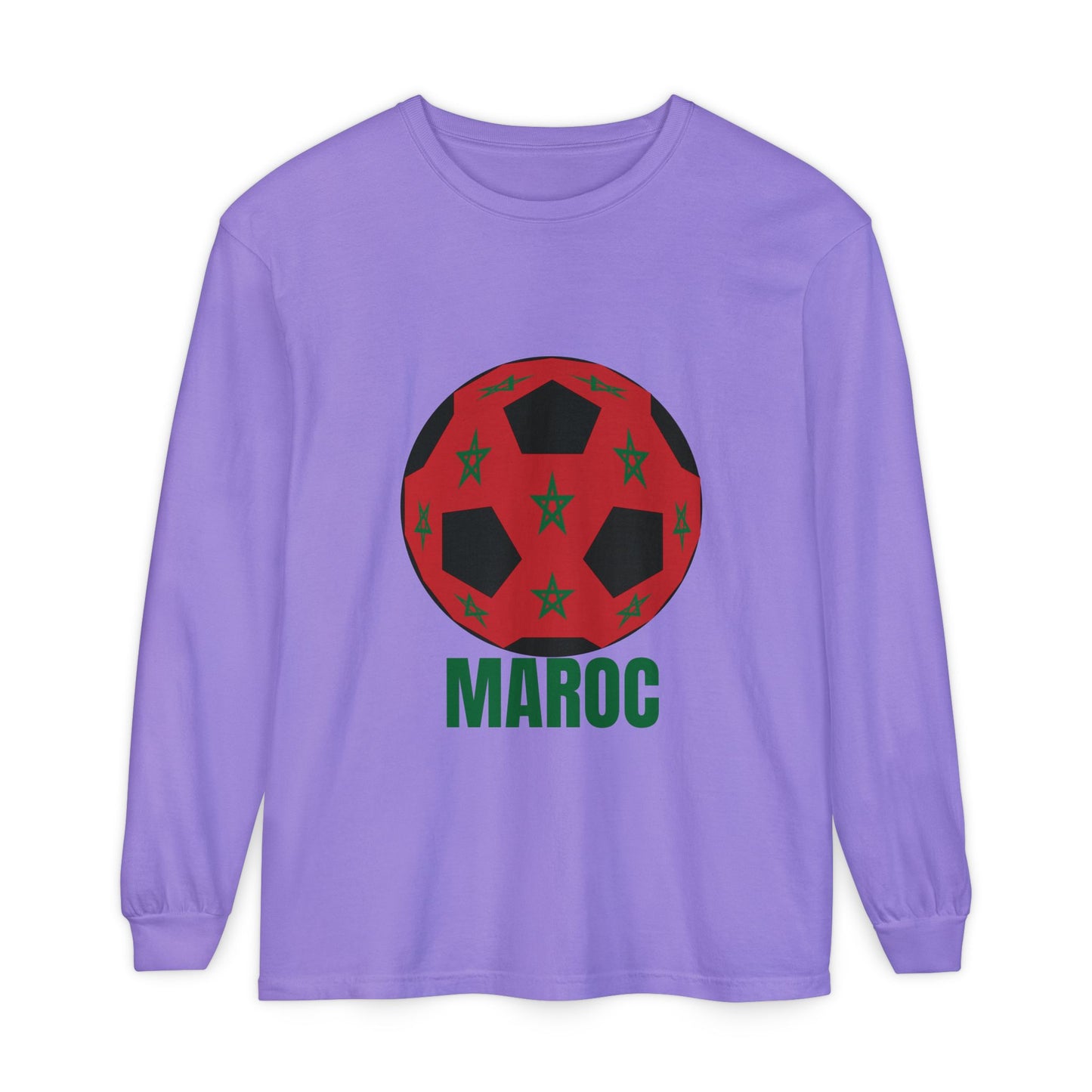 Morocco Maroc Fan Specialty Soccer Ball Design T Shirt Long Sleeve Green Print