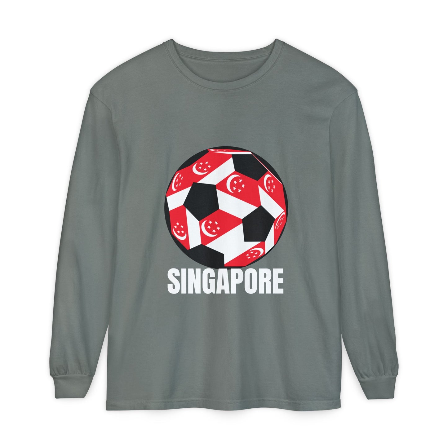 Singapore Fan Specialty Soccer Ball Design T ShirtLong Sleeve Tee White Text