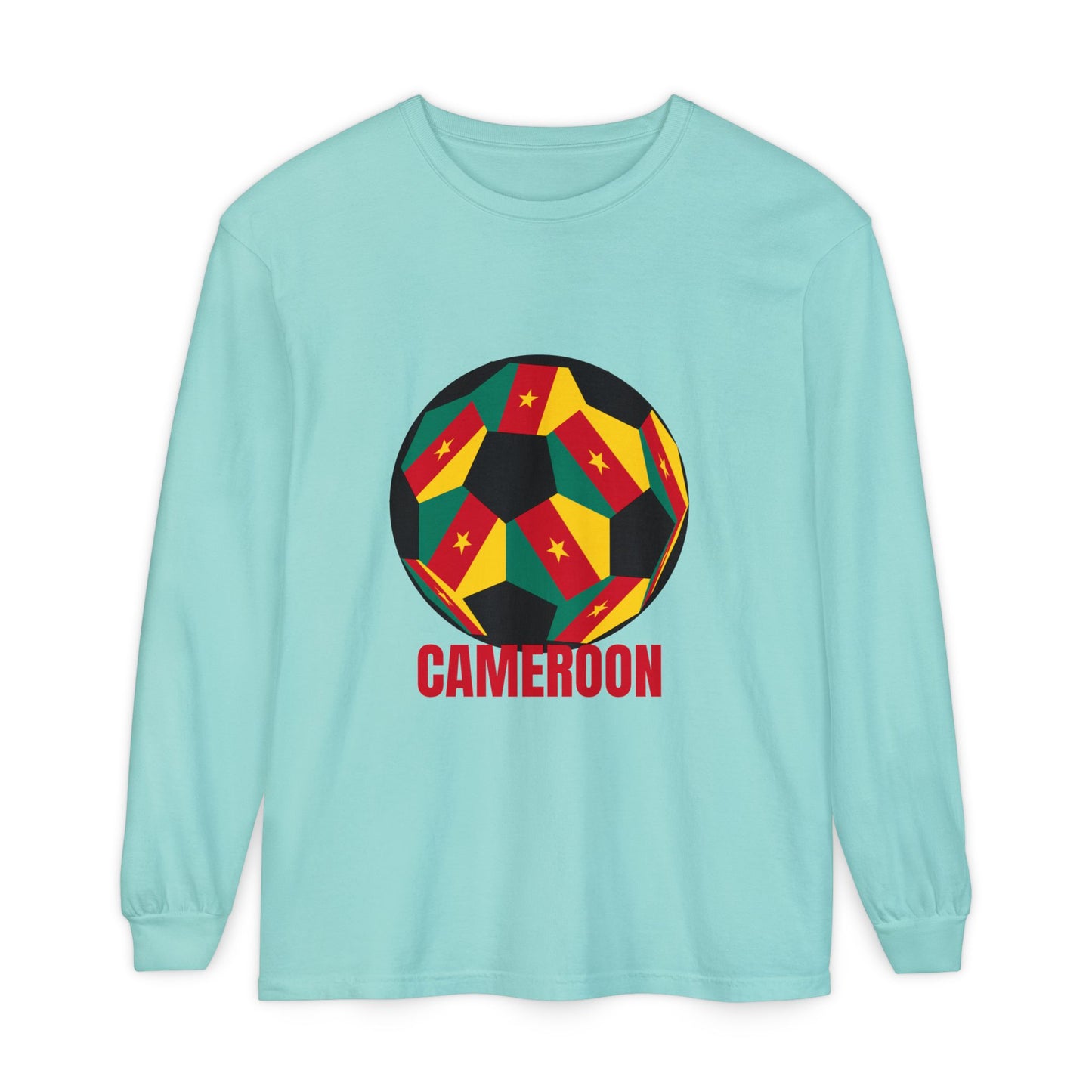 Cameroon Fan Specialty Soccer Ball Design Long Sleeve Tee