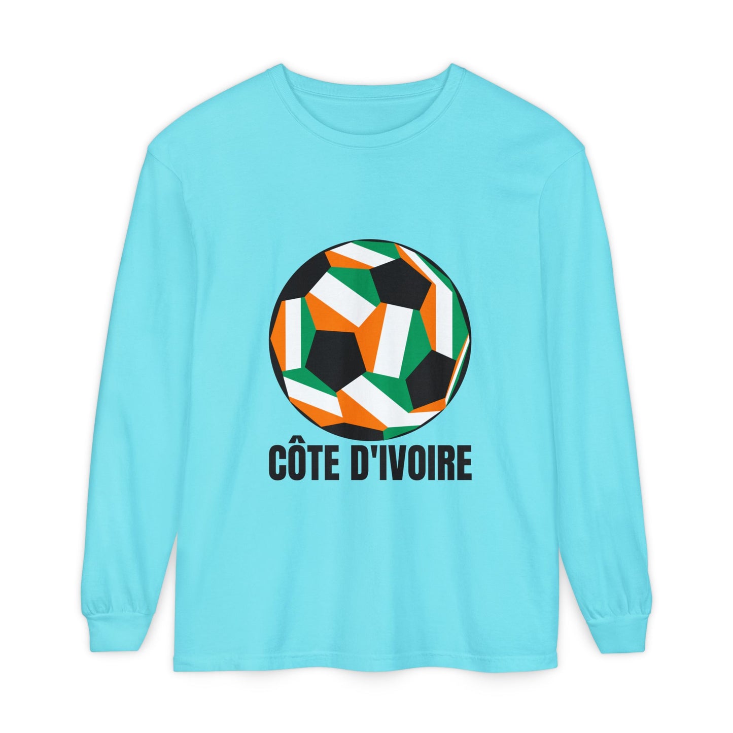 Cote D Ivoire Fan Specialty Soccer Ball Design Long Sleeve Tee