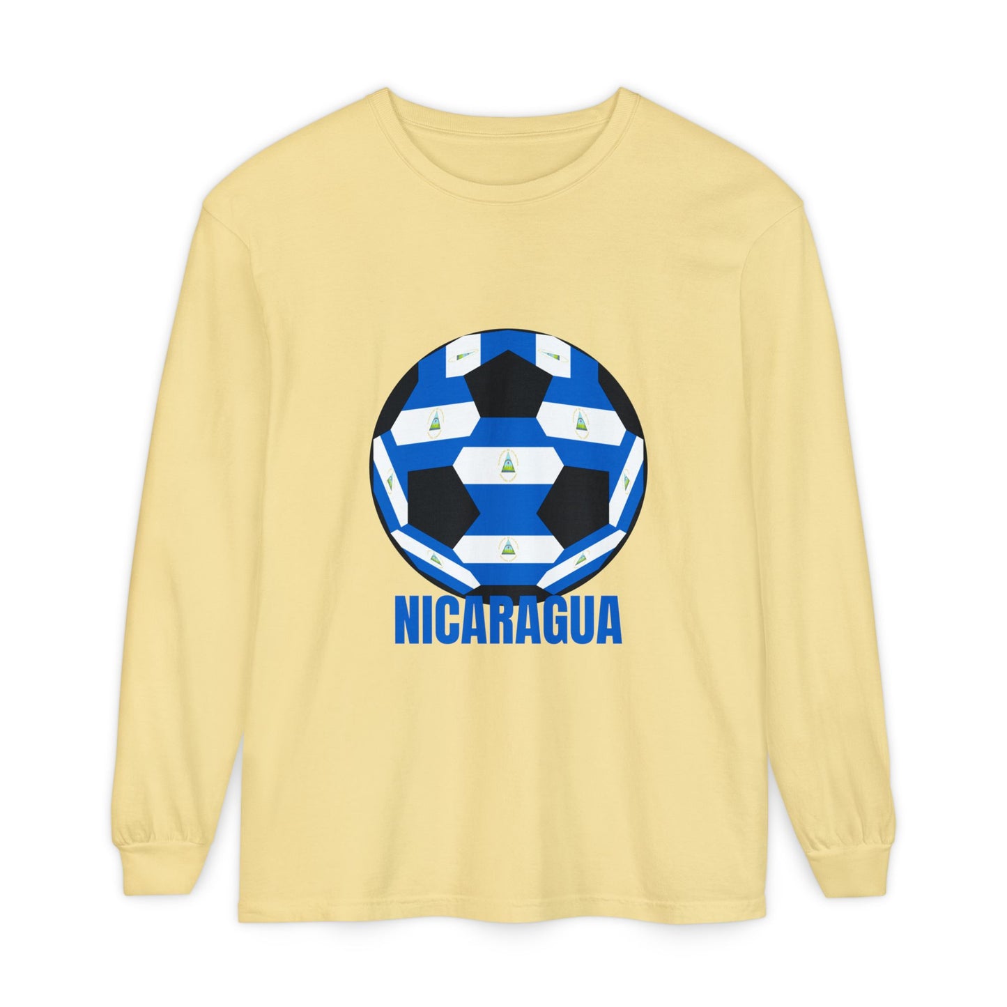 Nicaragua Fan Specialty Soccer Ball Design Long Sleeve Shirt