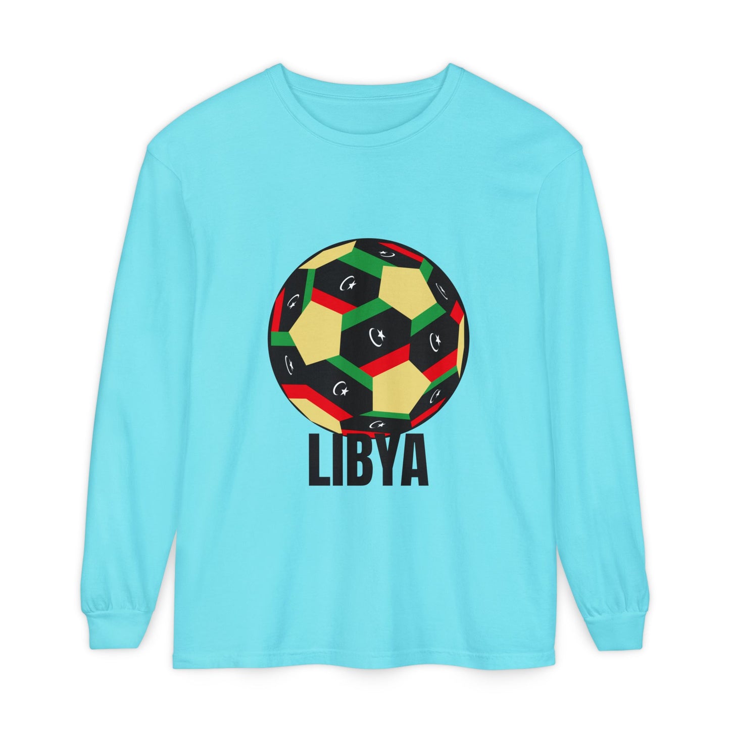 Libya Fan Specialty Soccer Ball Design T Shirt Long Sleeve Tee