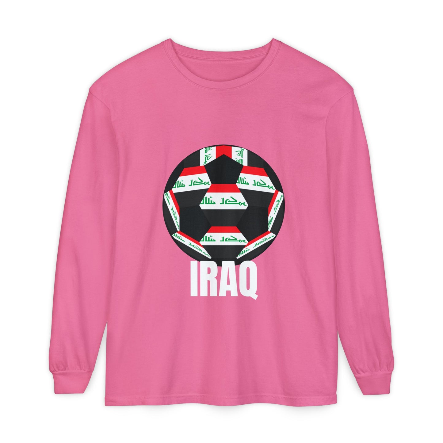 Iraq Fan Specialty Soccer Ball Design T Shirt Long Sleeve Tee